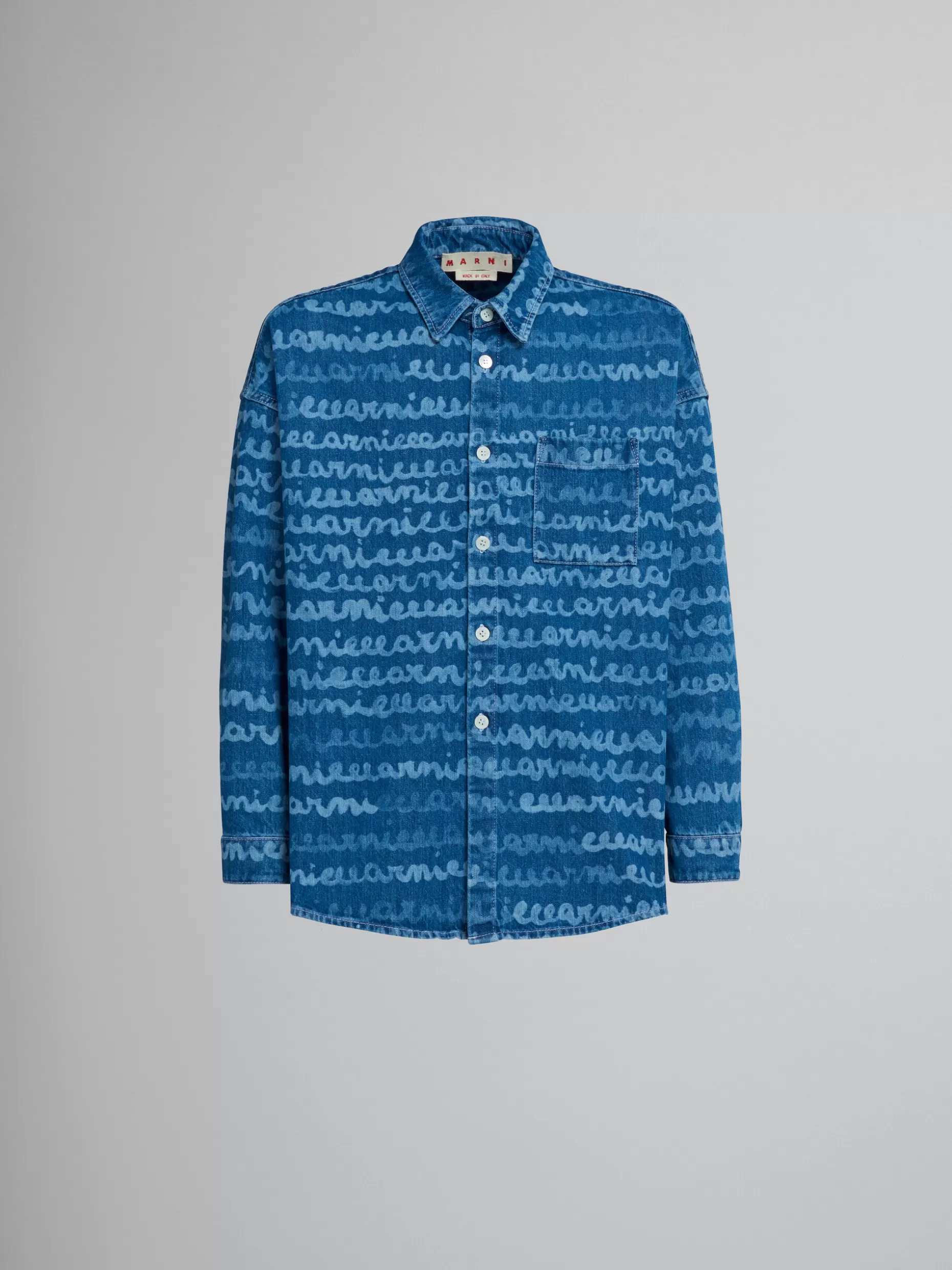 Men Marni Denim Sports Shirt With Mare Print