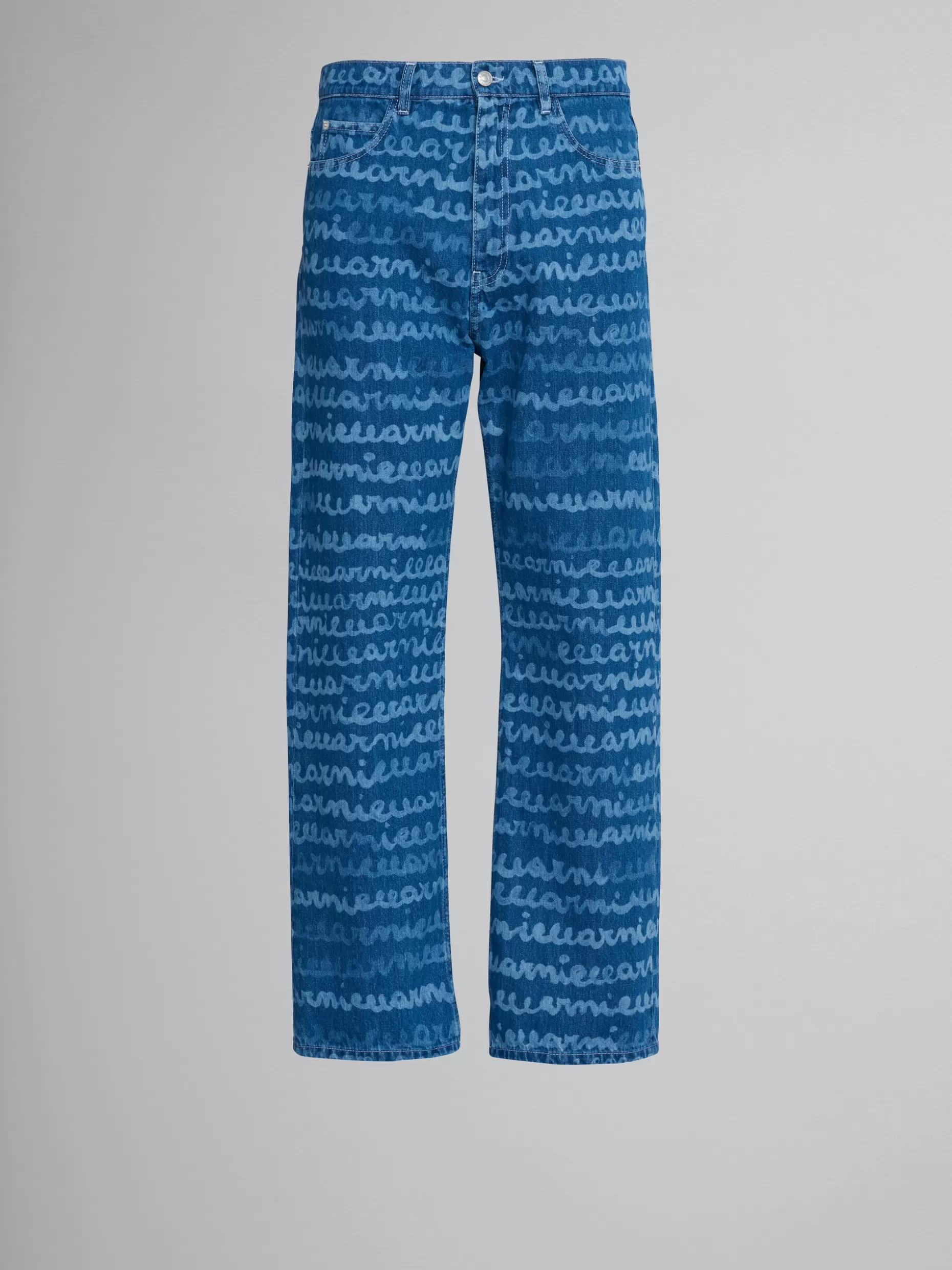 Men Marni Denim Straight Trousers With Mare Print