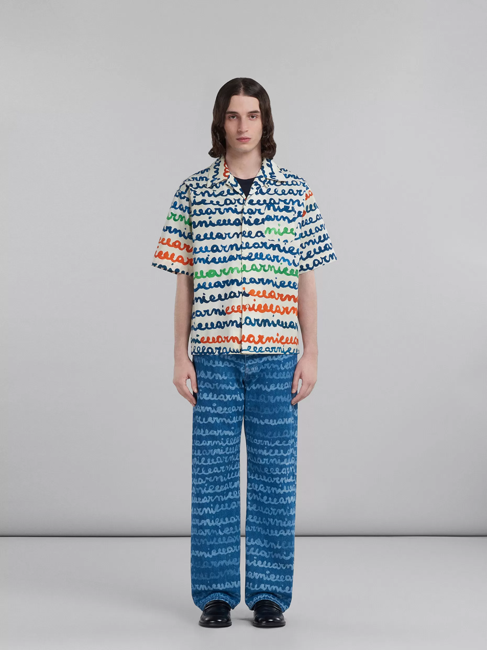 Men Marni Denim Straight Trousers With Mare Print