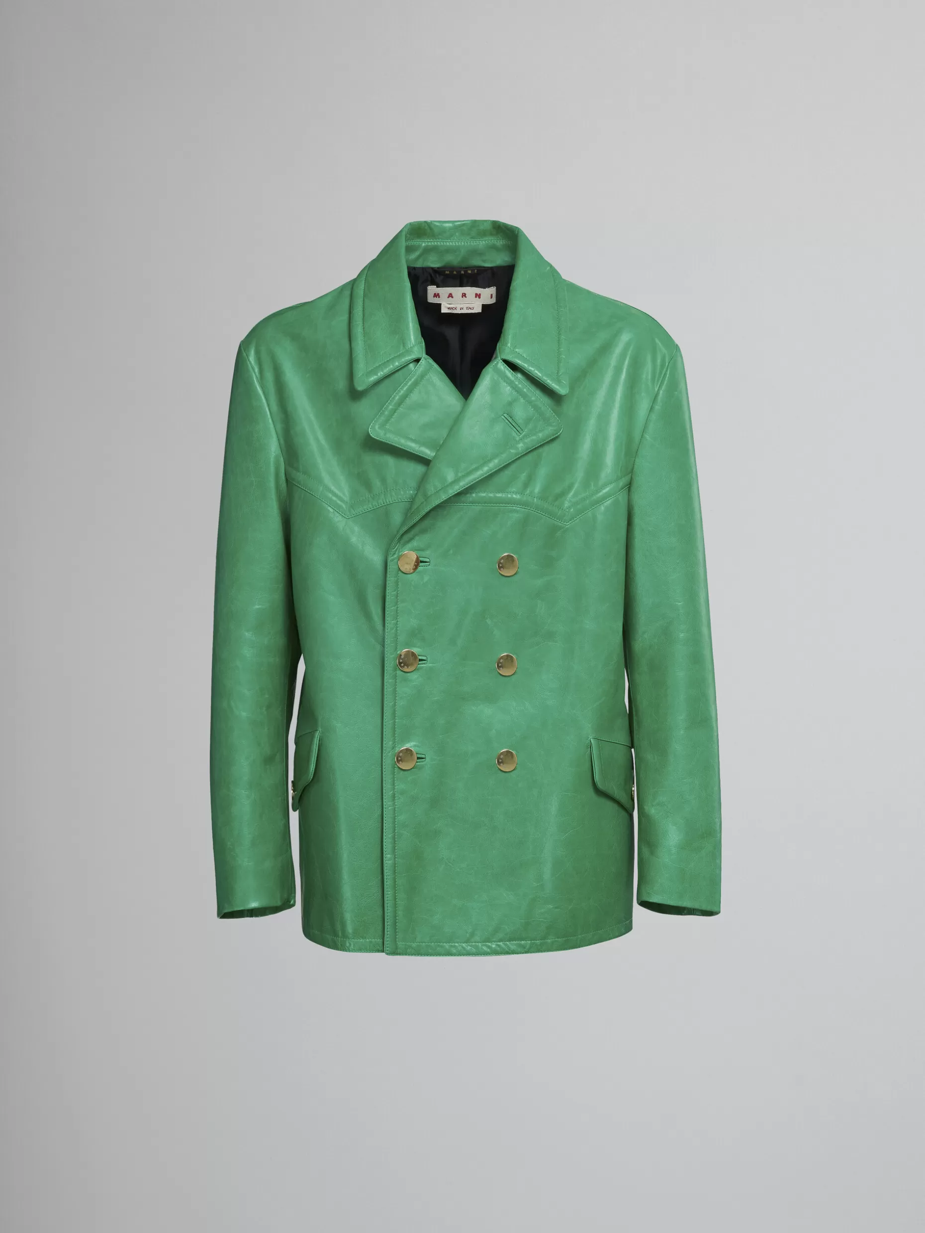 Men Marni Double-Breasted Jacket In Shiny Green Leather