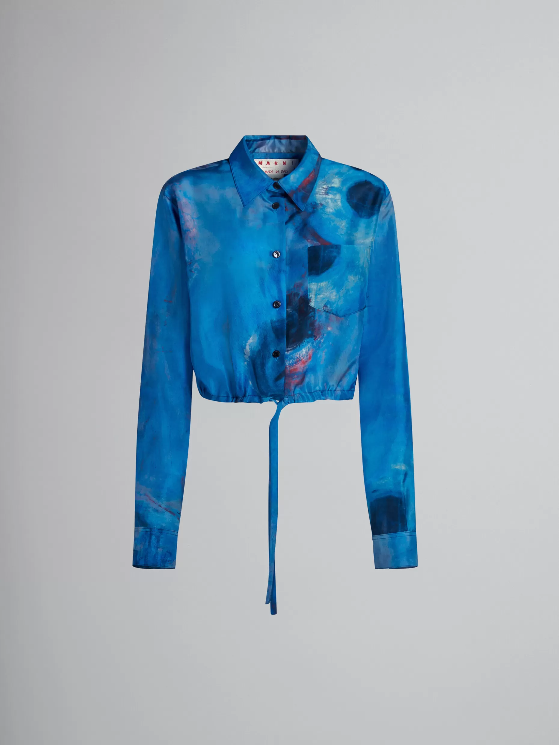 Women Marni Drawstring Silk Shirt With Buchi Blu Print