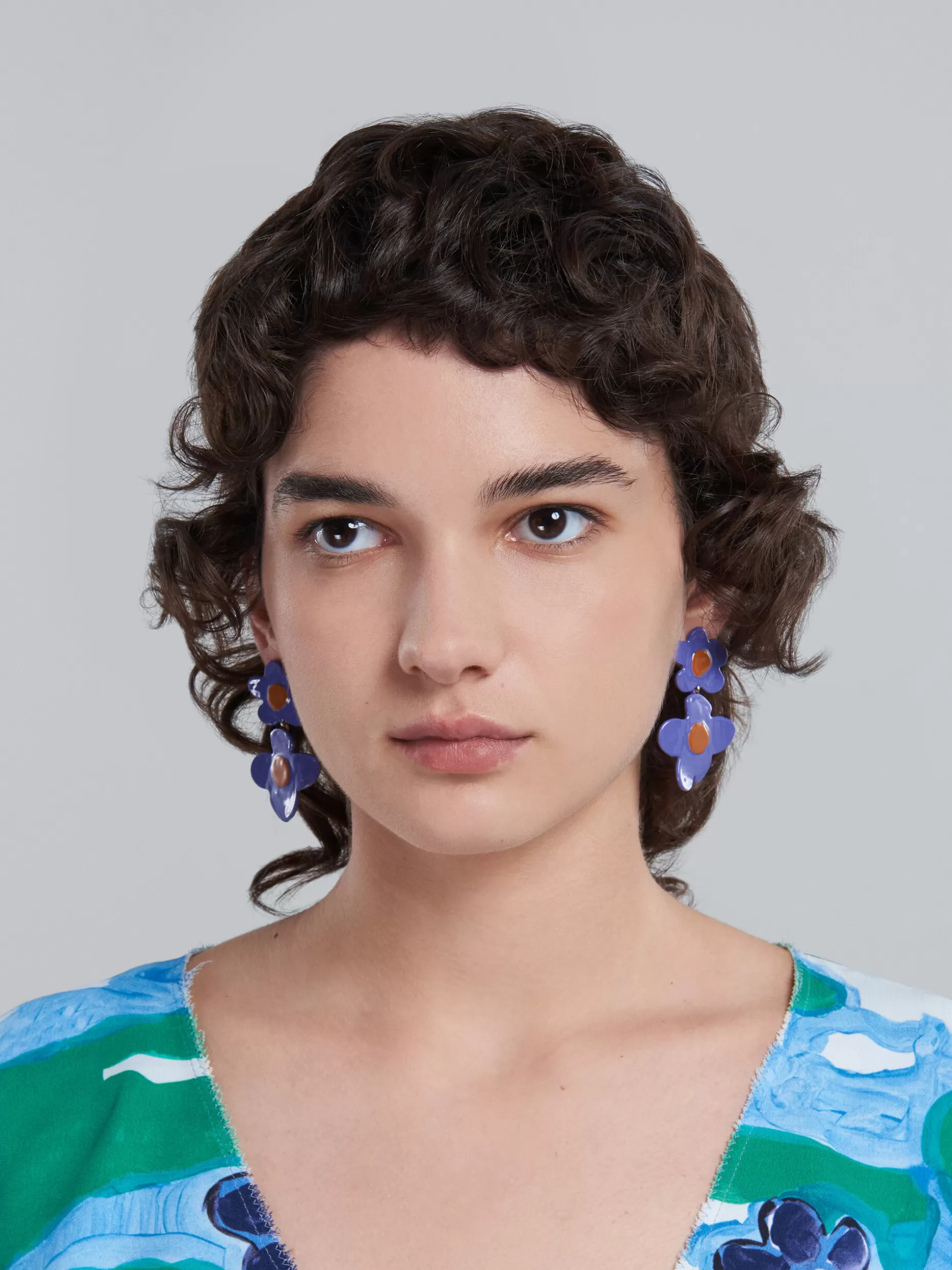 Women Marni Earrings With Two Purple Flowers