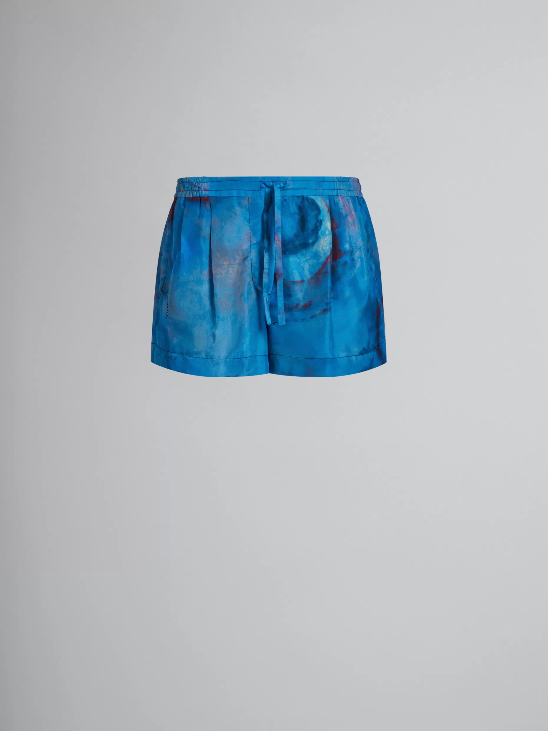 Women Marni Elasticated Silk Shorts With Buchi Blu Print