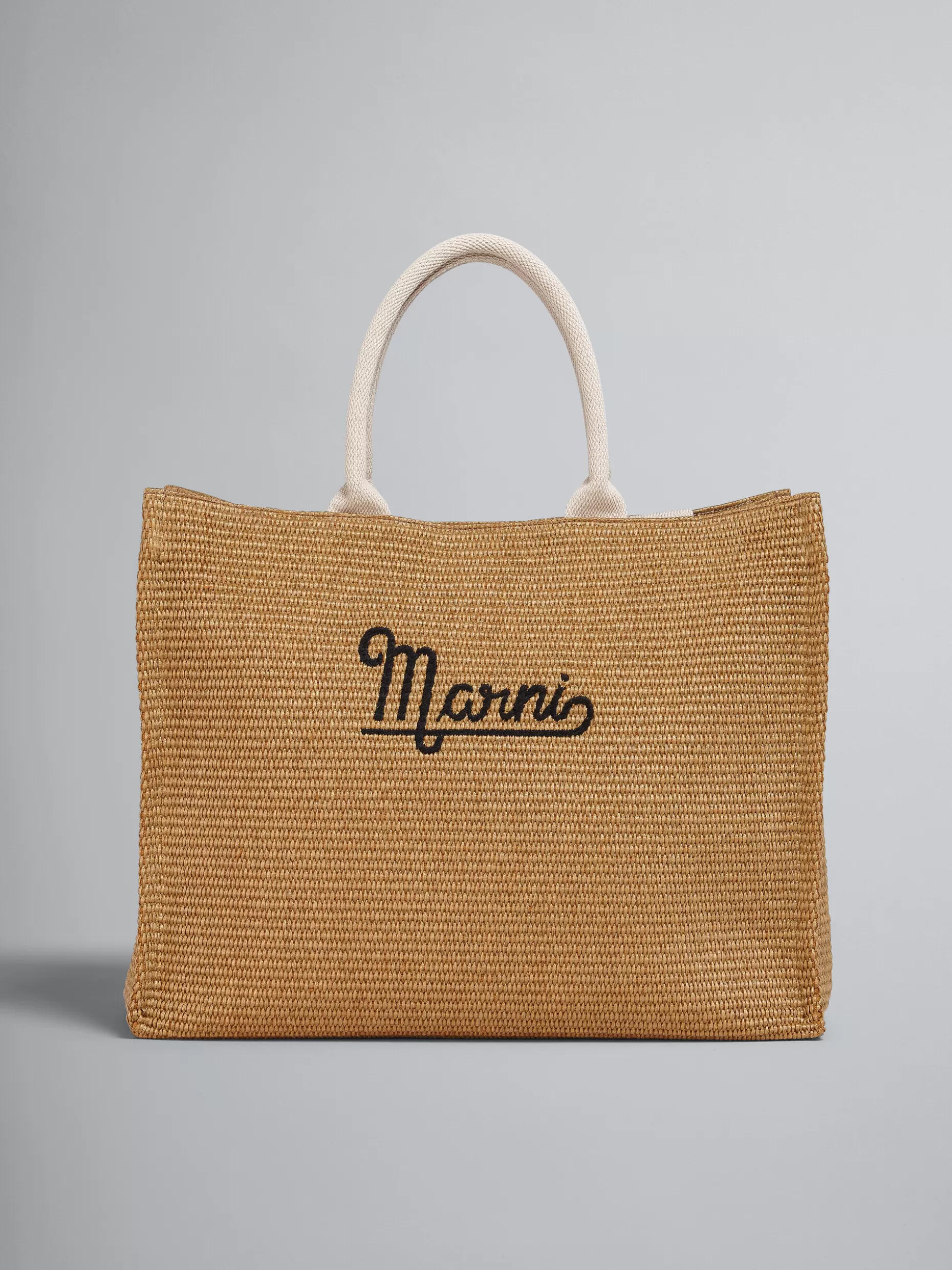 Men Marni Embroidered Logo Raffia Summer Shopping Bag