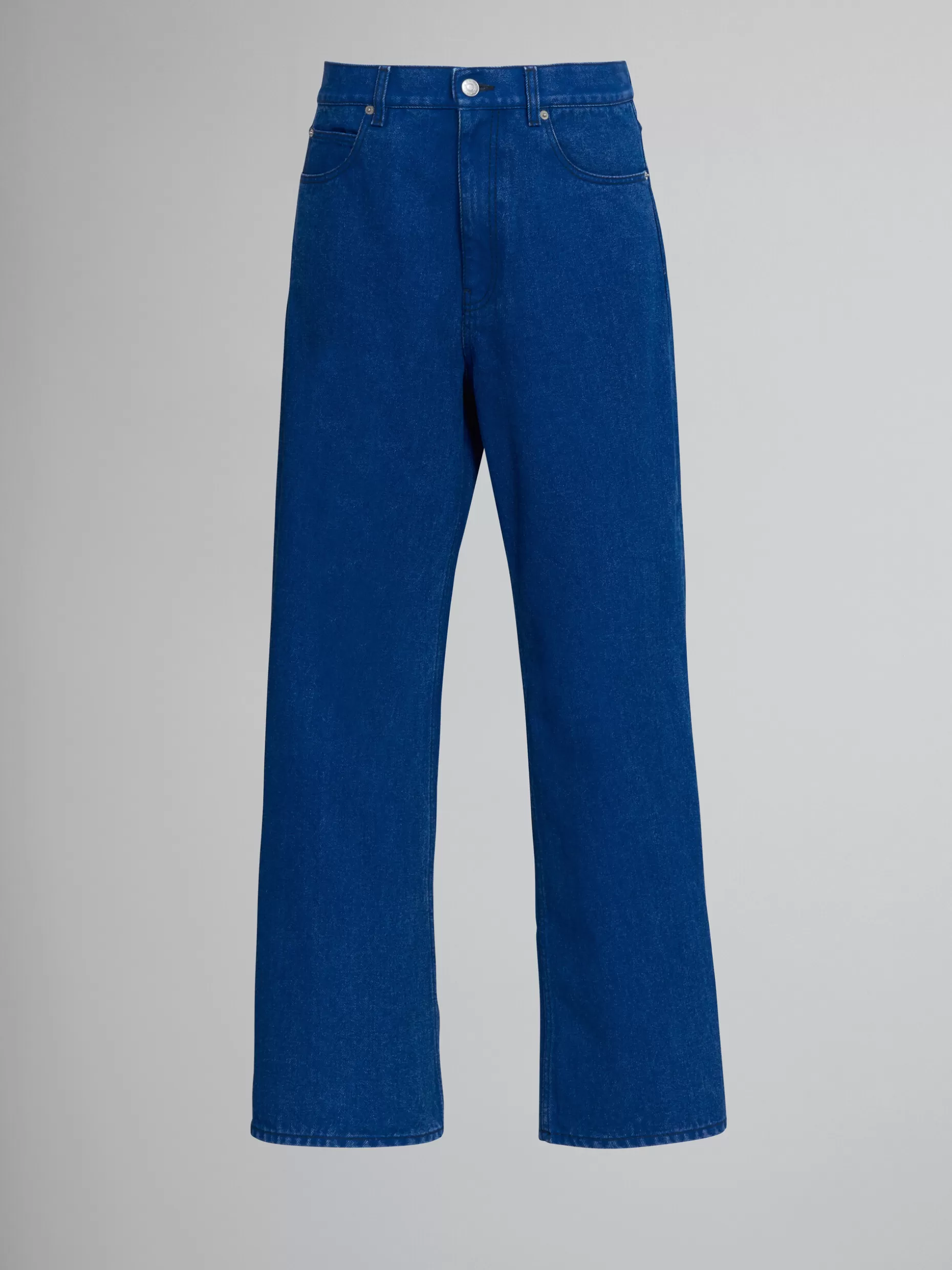 Men Marni Flared Trousers In Coated Blue Denim