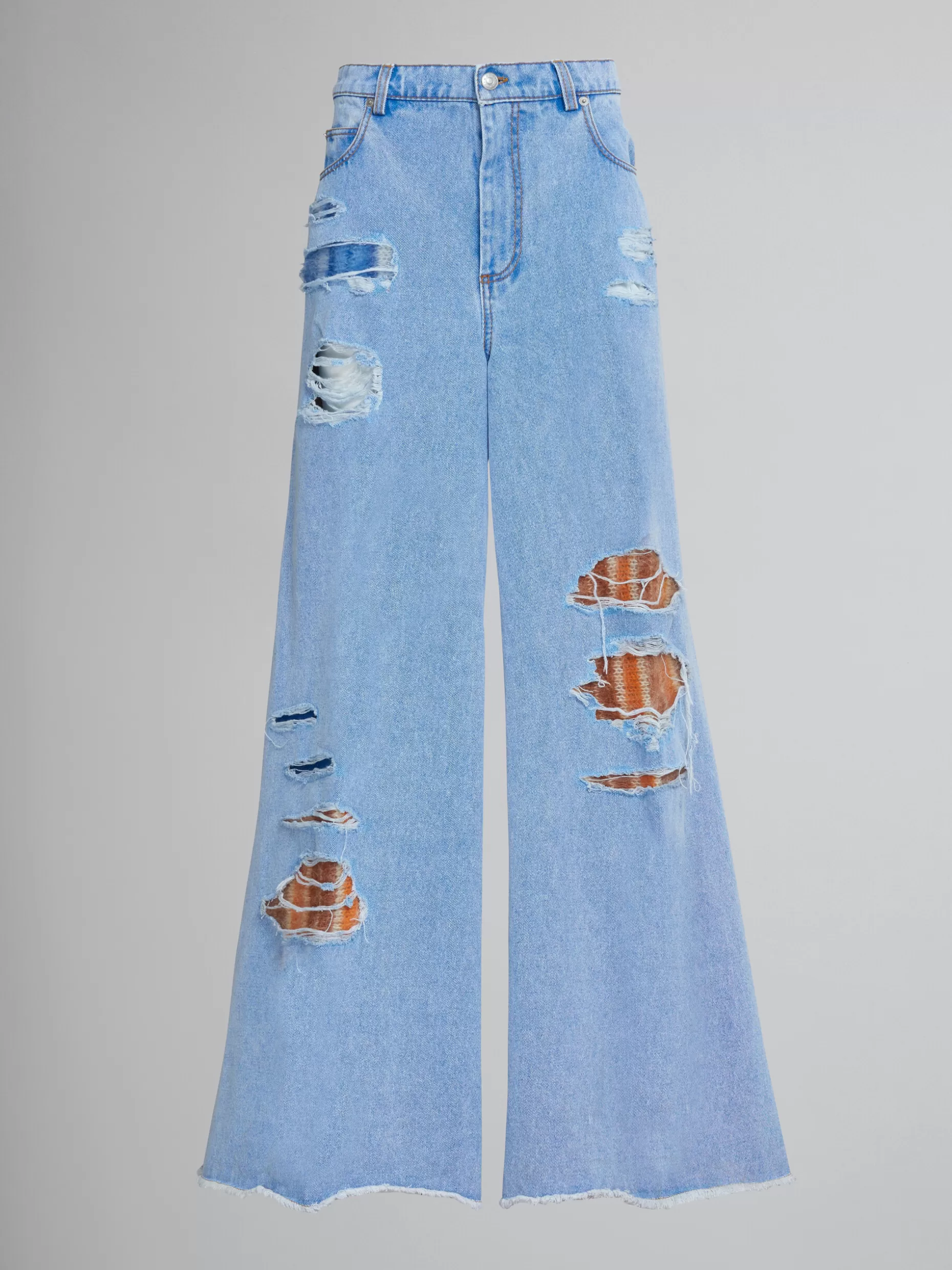 Women Marni Flared Trousers In Light Blue Denim And Mohair