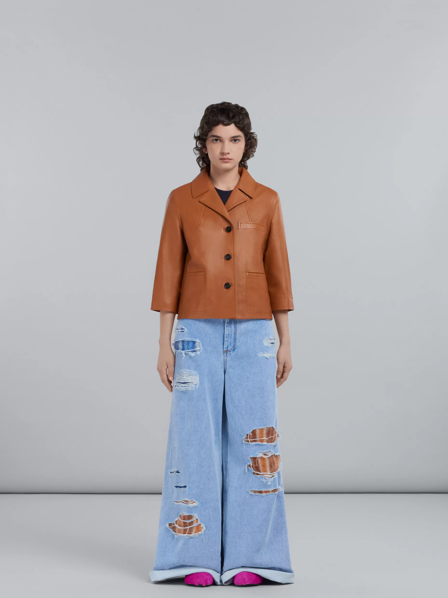 Women Marni Flared Trousers In Light Blue Denim And Mohair