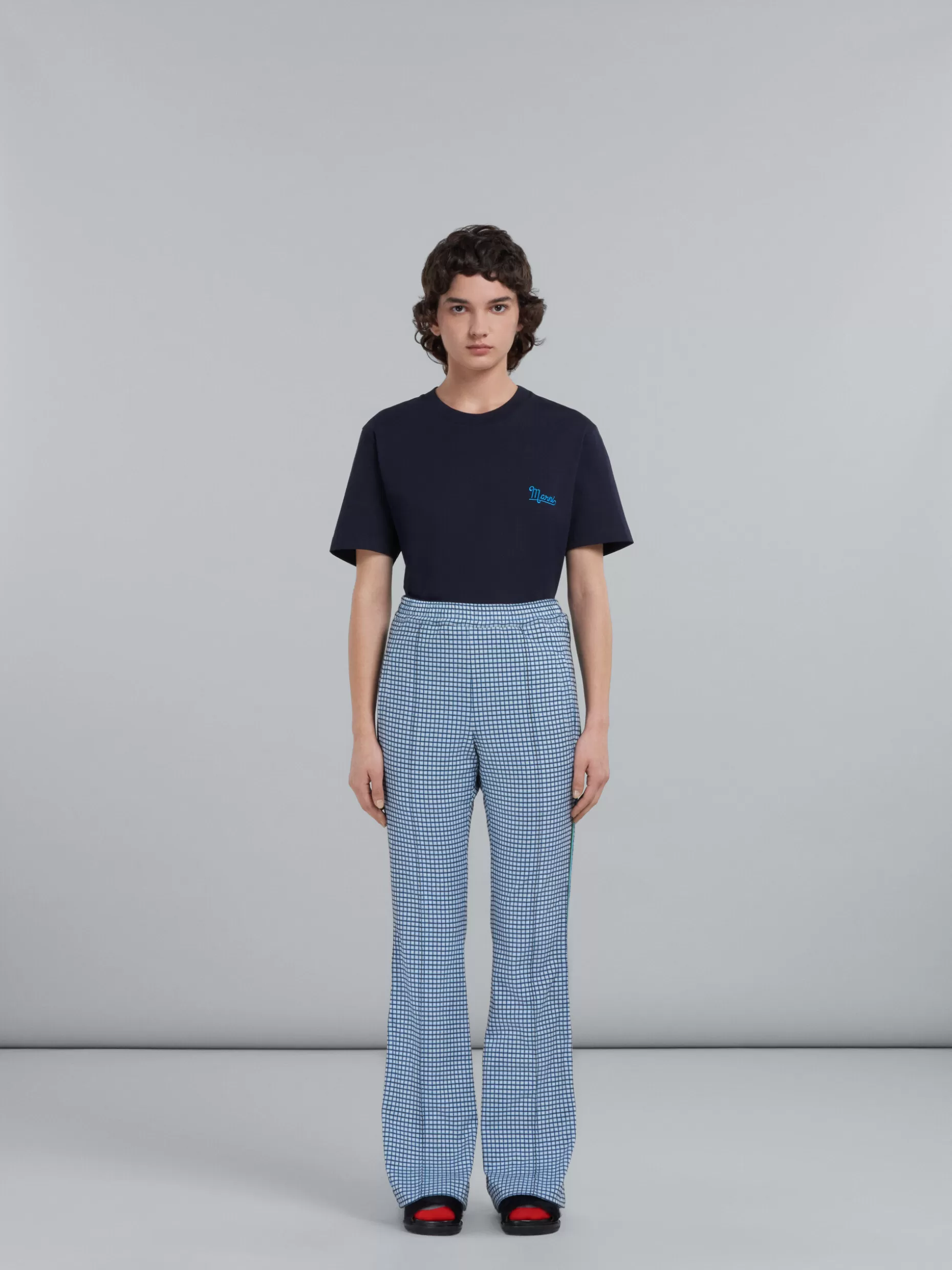 Women Marni Flared Trousers In Light Blue Jacquard Fabric