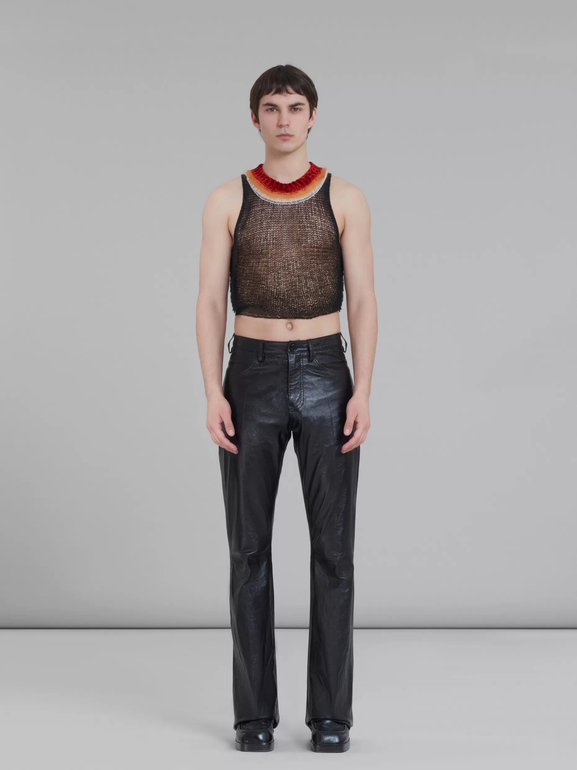 Men Marni Flared Trousers In Ultralight Naplak Leather