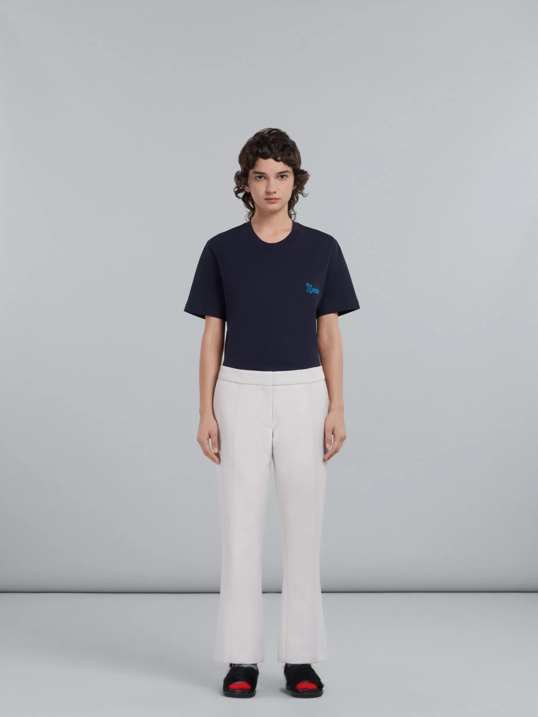 Women Marni Flared Trousers In White Cavalry Wool