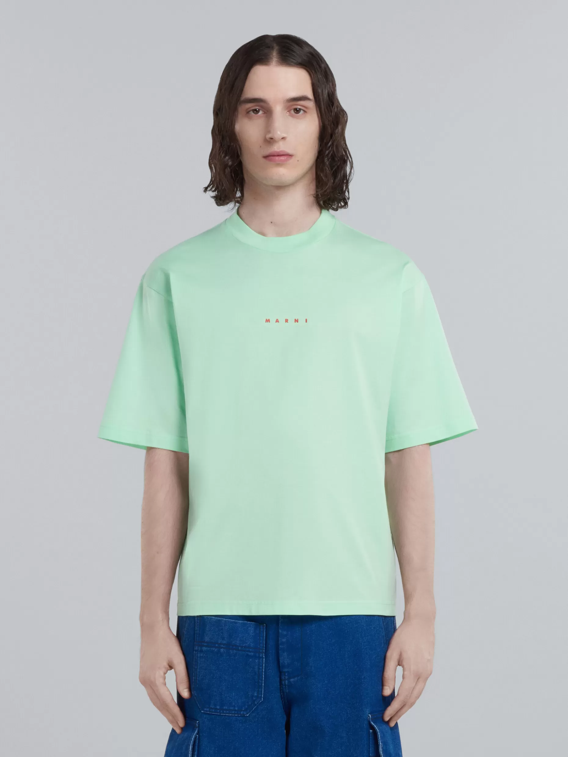 Men Marni Green Bio Cotton T-Shirt With Logo