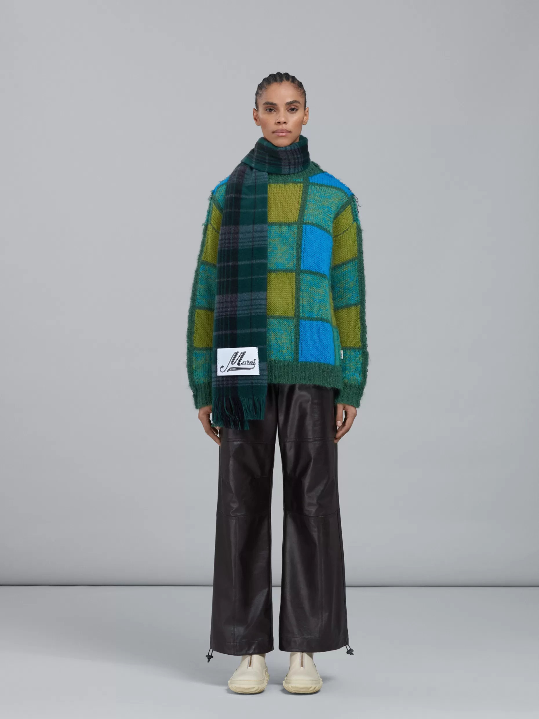 Women Marni Green Check Wool Scarf