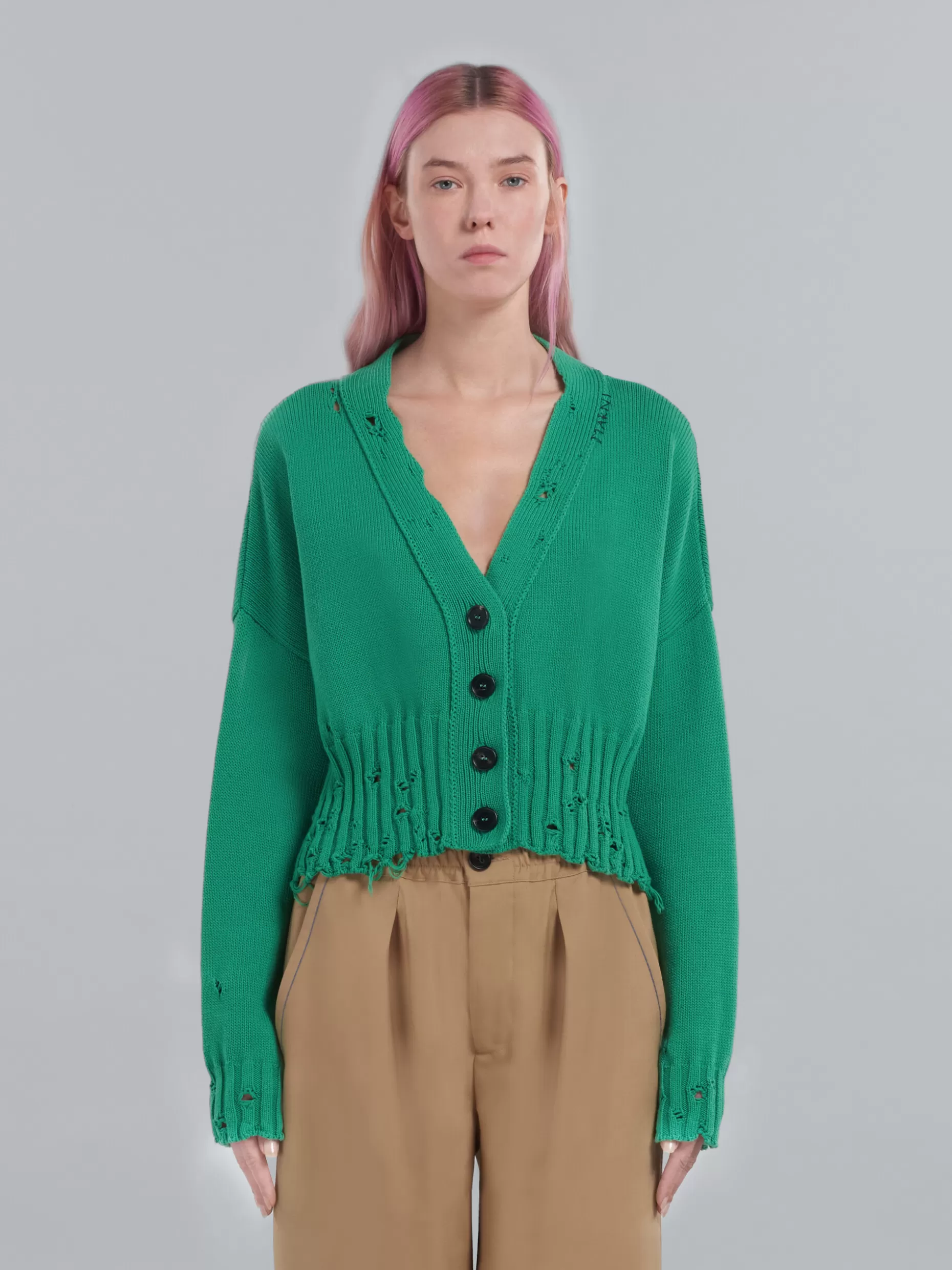 Women Marni Green Cotton Cropped Cardigan