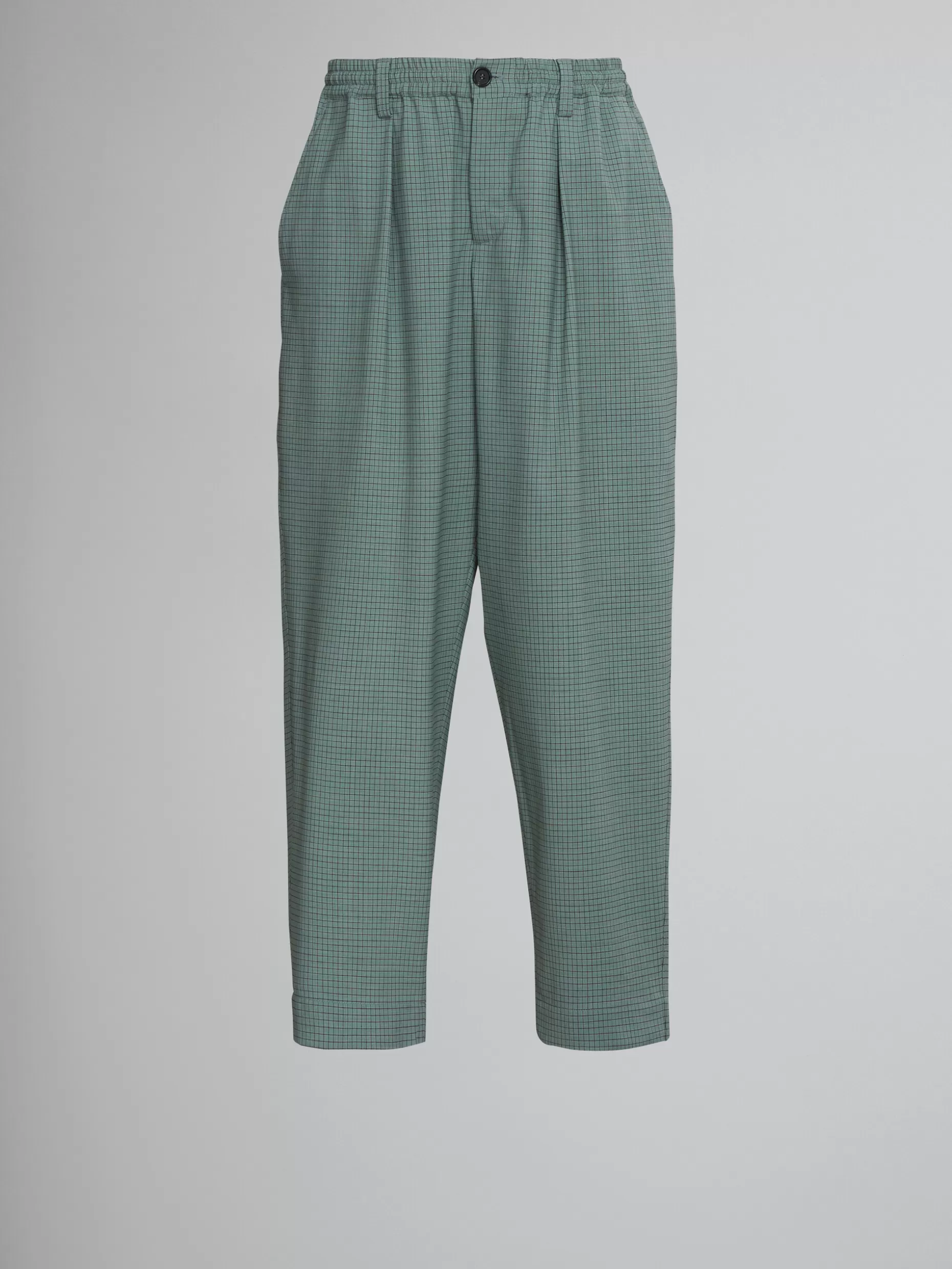 Men Marni Green Cropped Trousers In Tropical Wool With Checks