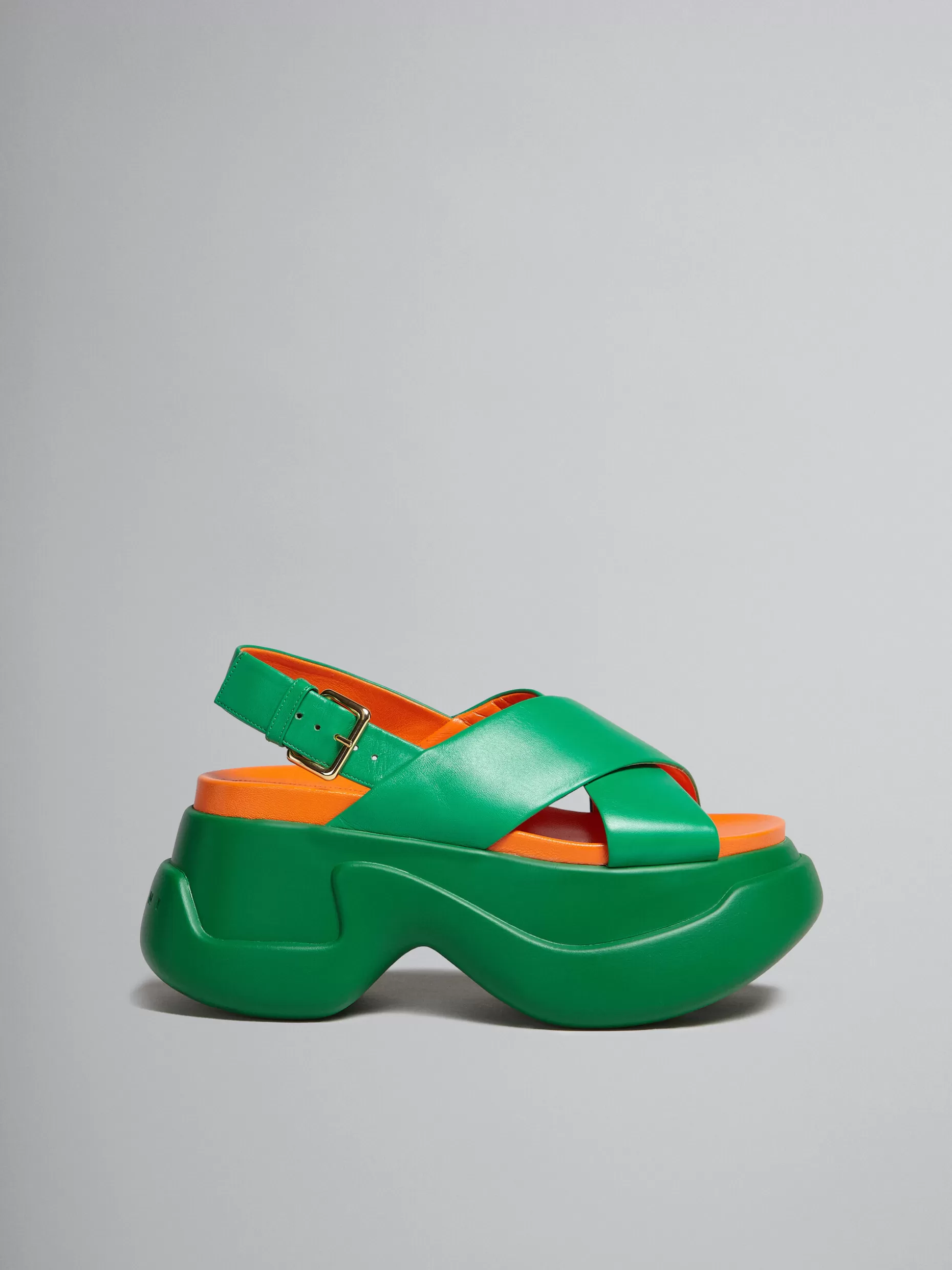 Women Marni Green Leather Criss-Cross Aras 23 Sandal