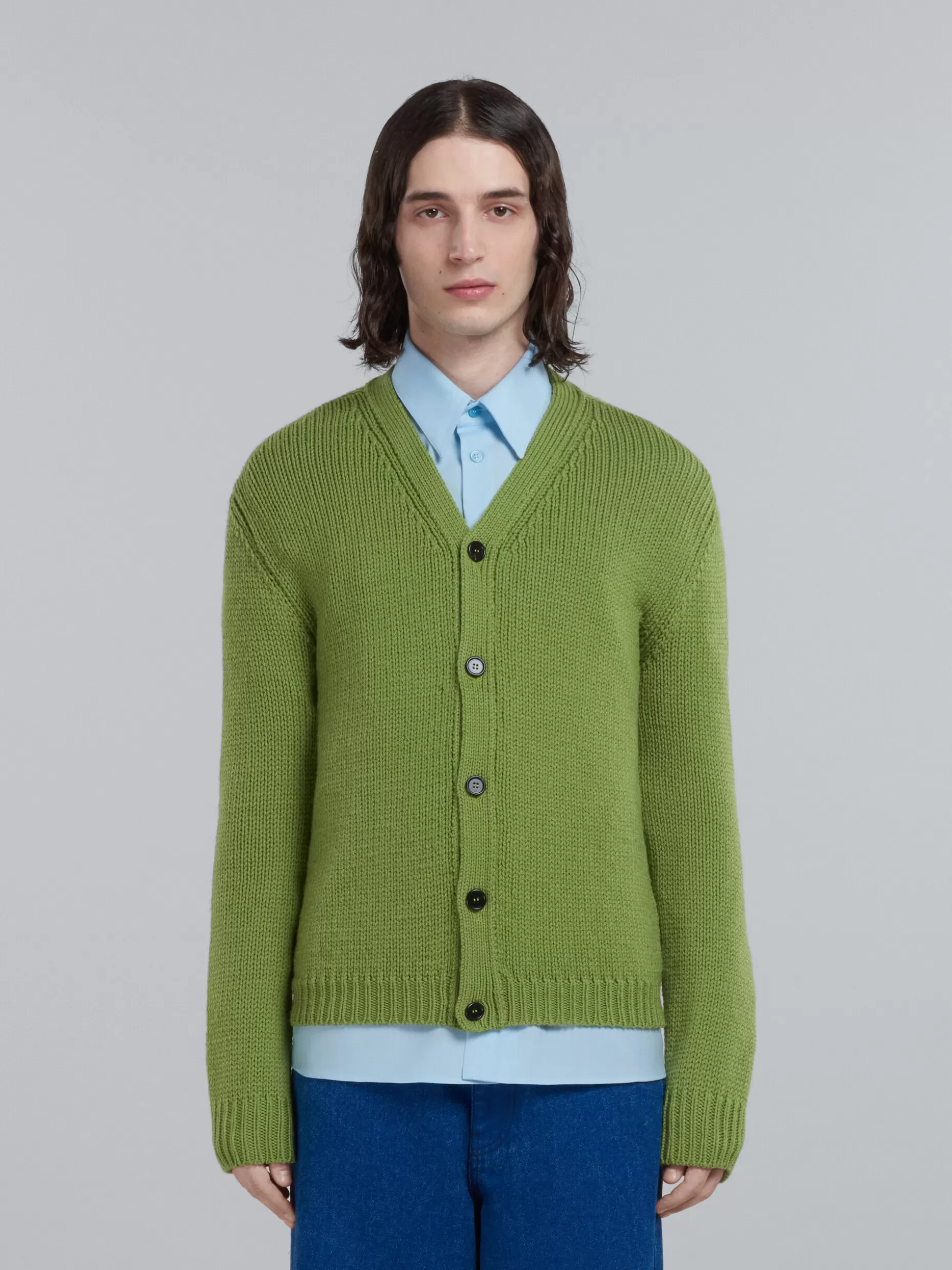 Men Marni Green Wool Cardigan