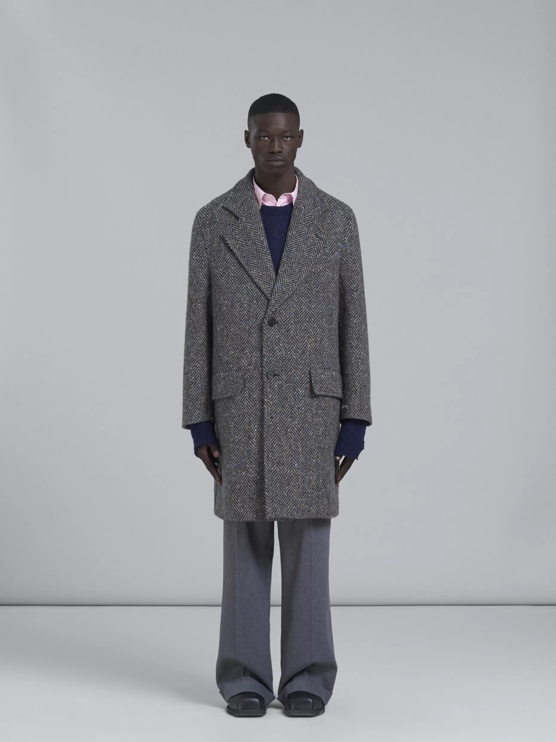 Men Marni Grey Chevron Wool Coat