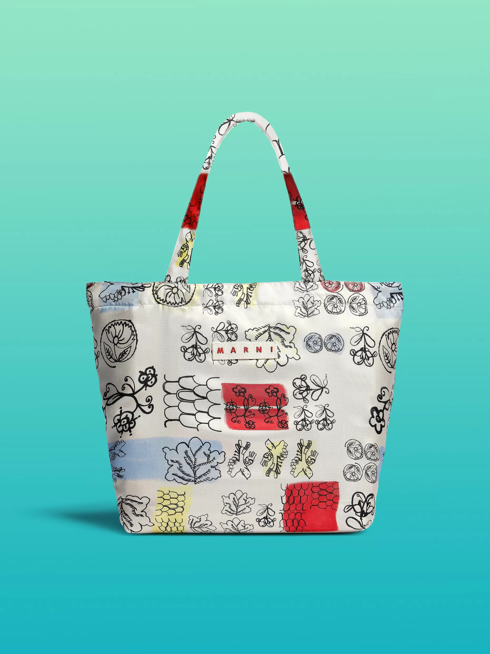 Women Marni Ivory White Silk Tote Bag With Archival Graphic Print