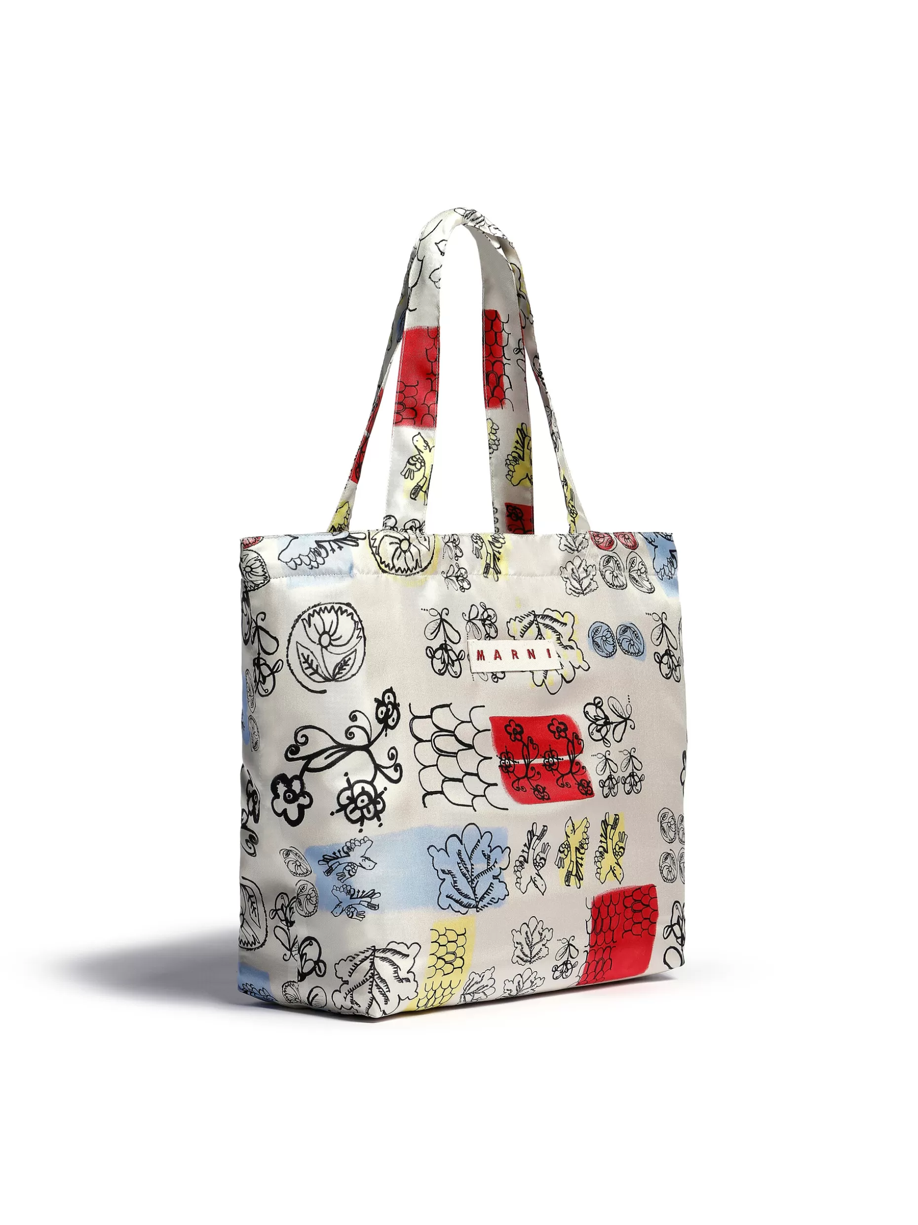 Women Marni Ivory White Silk Tote Bag With Archival Graphic Print