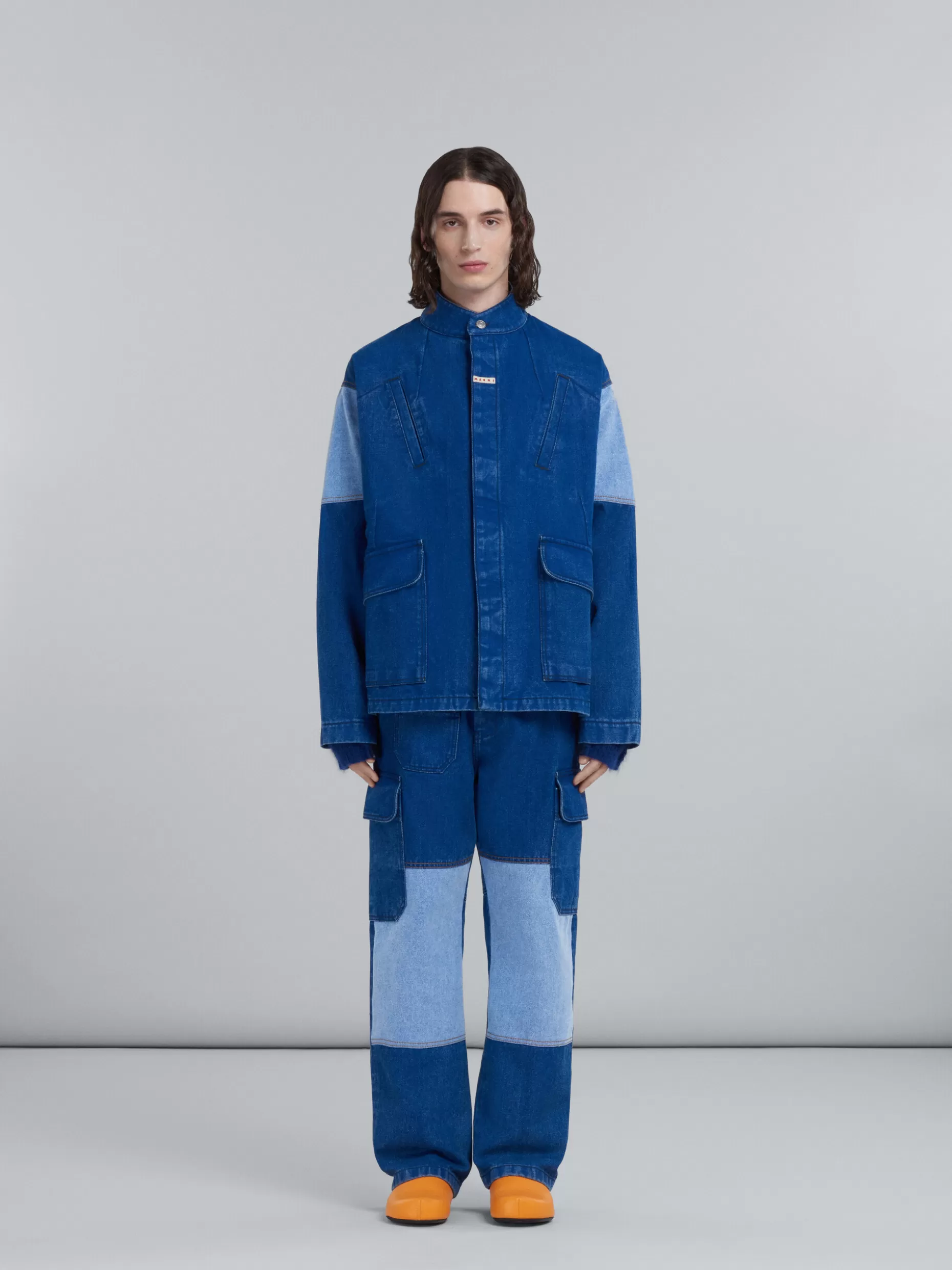 Men Marni Jacket In Coated Blue Denim