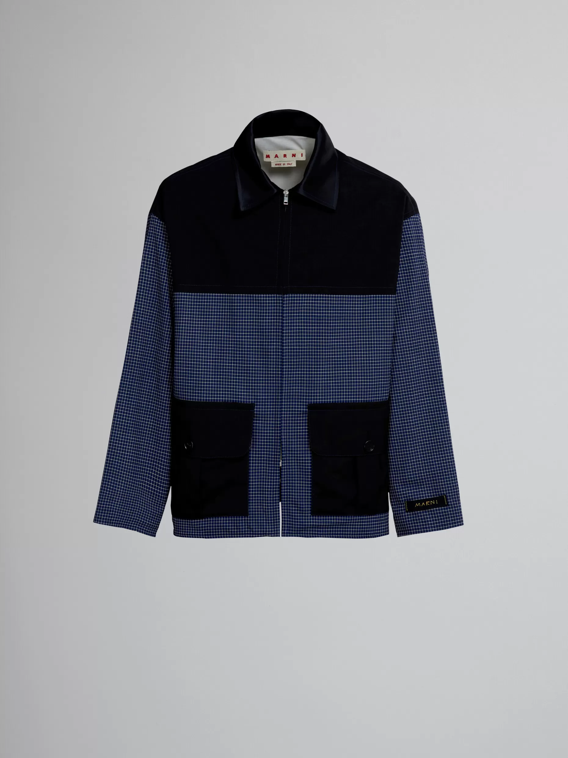 Men Marni Jacket In Tropical Wool With Blue Checks