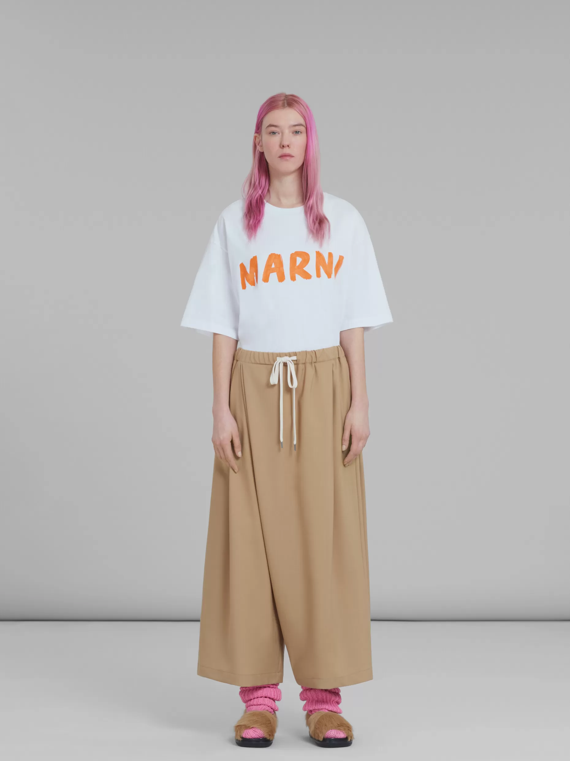 Women Marni Karate Pants In Beige Tropical Wool