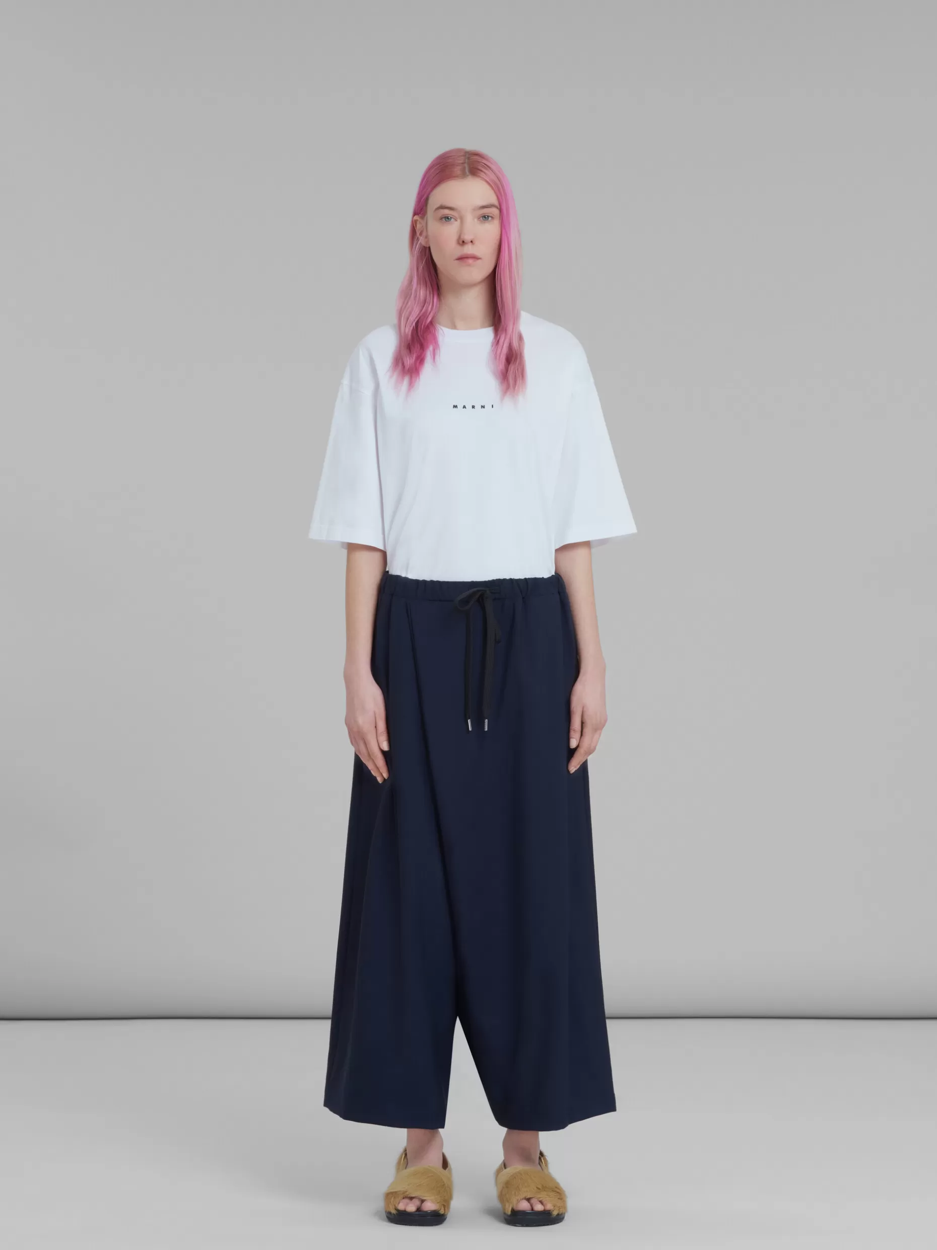 Women Marni Karate Pants In Blue Tropical Wool