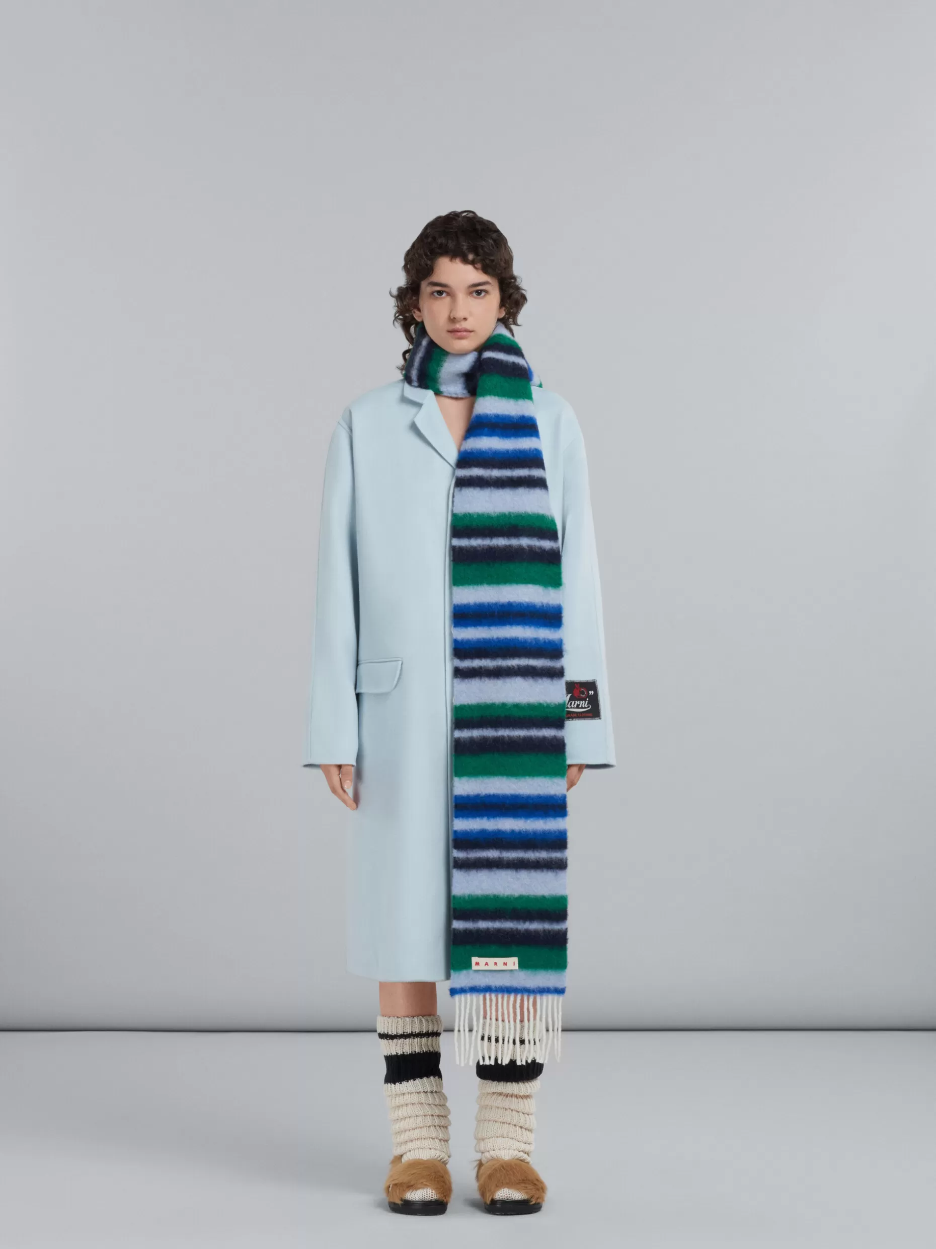 Women Marni Light Blue Alpaca And Wool Scarf