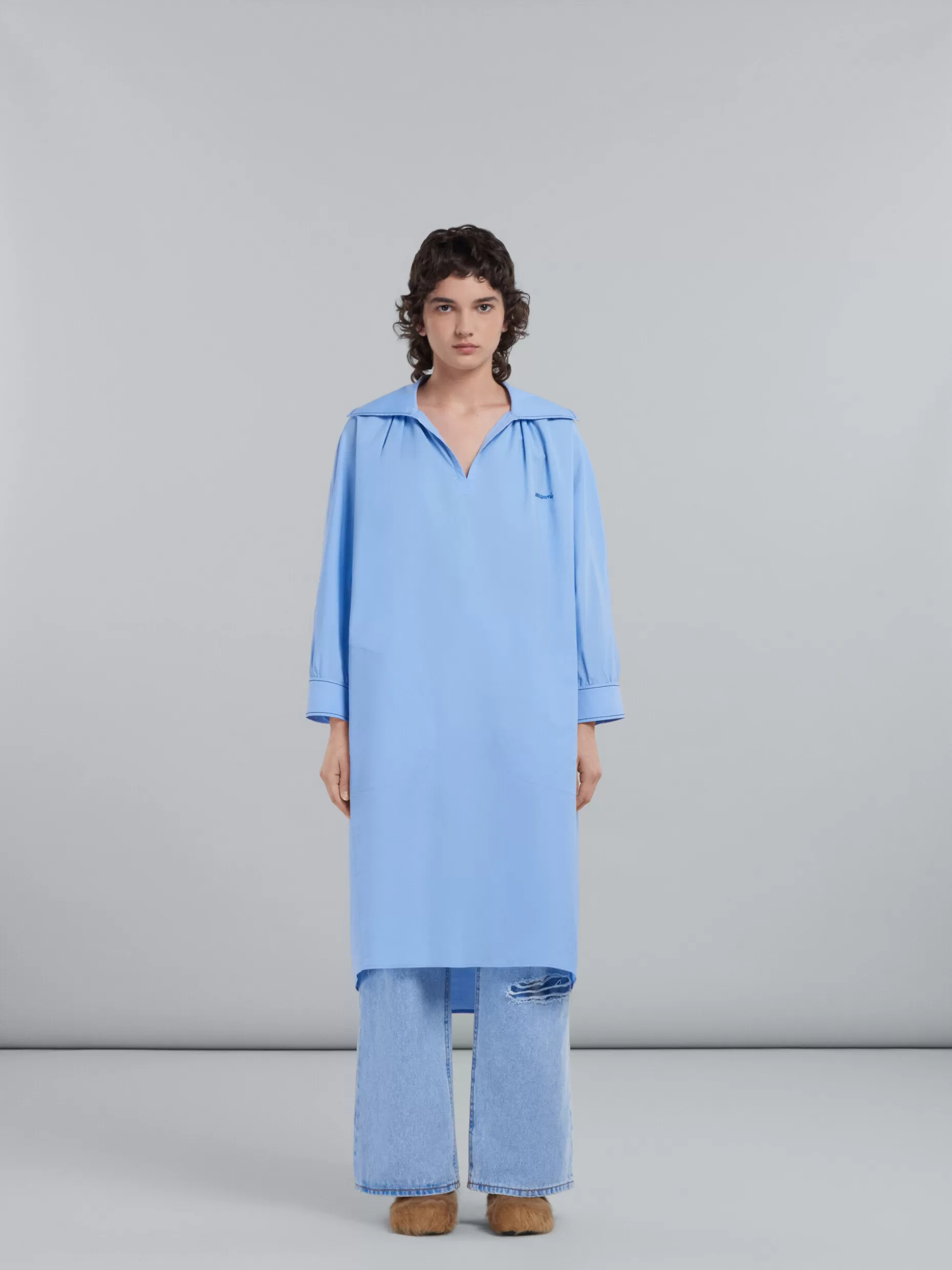 Women Marni Light Blue Bio Cotton Dress With Embroidered Logo