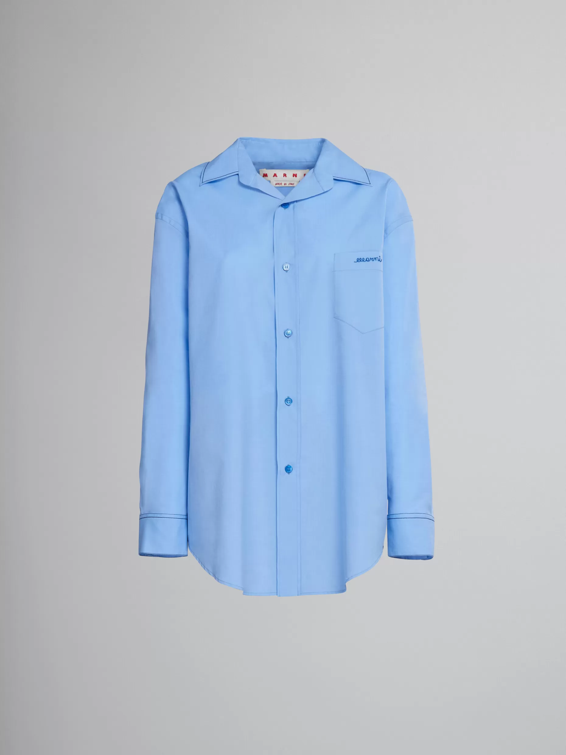 Women Marni Light Blue Bio Cotton Shirt With Embroidered Logo