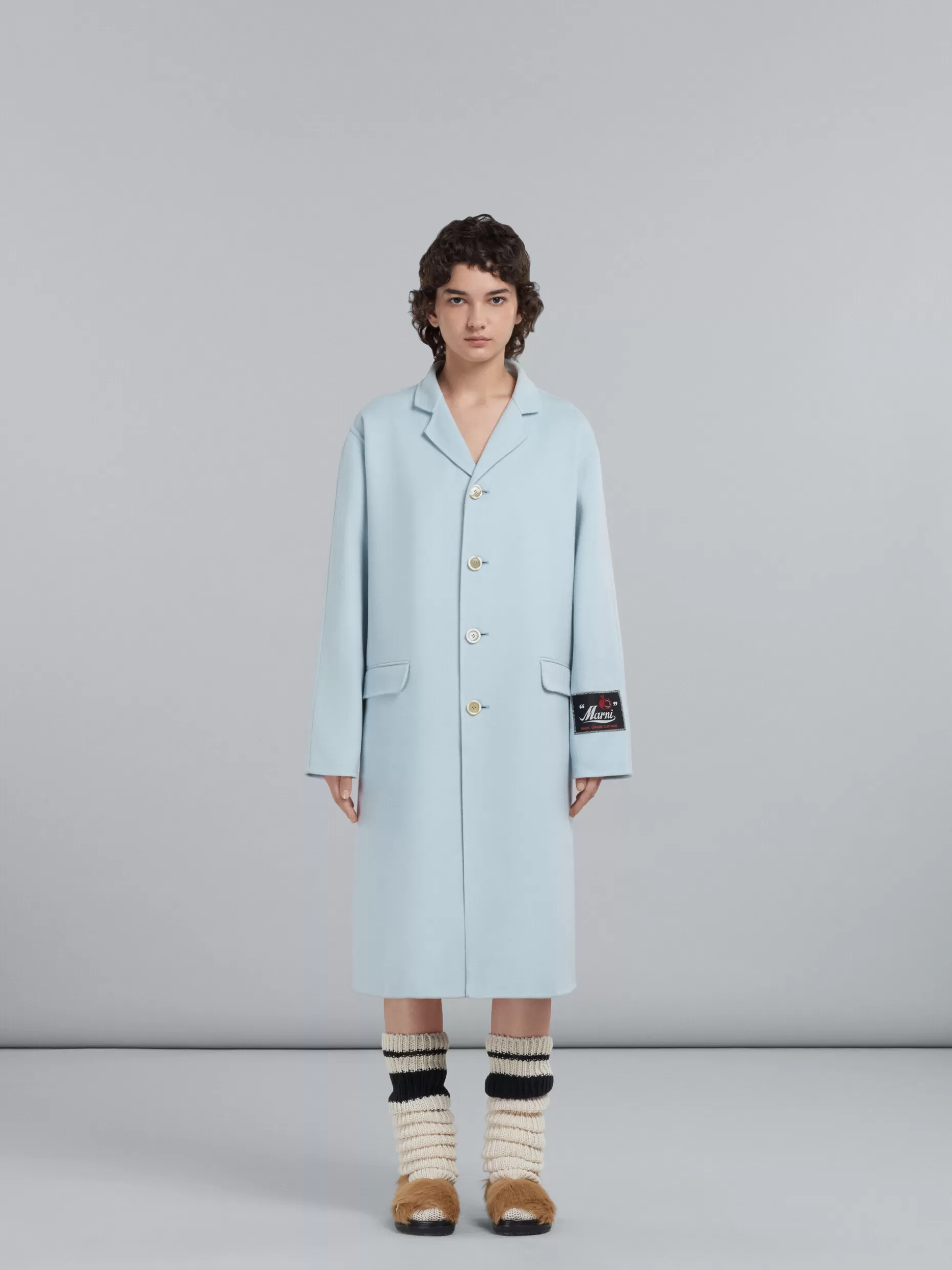 Women Marni Light Blue Coat In Wool And Cashmere