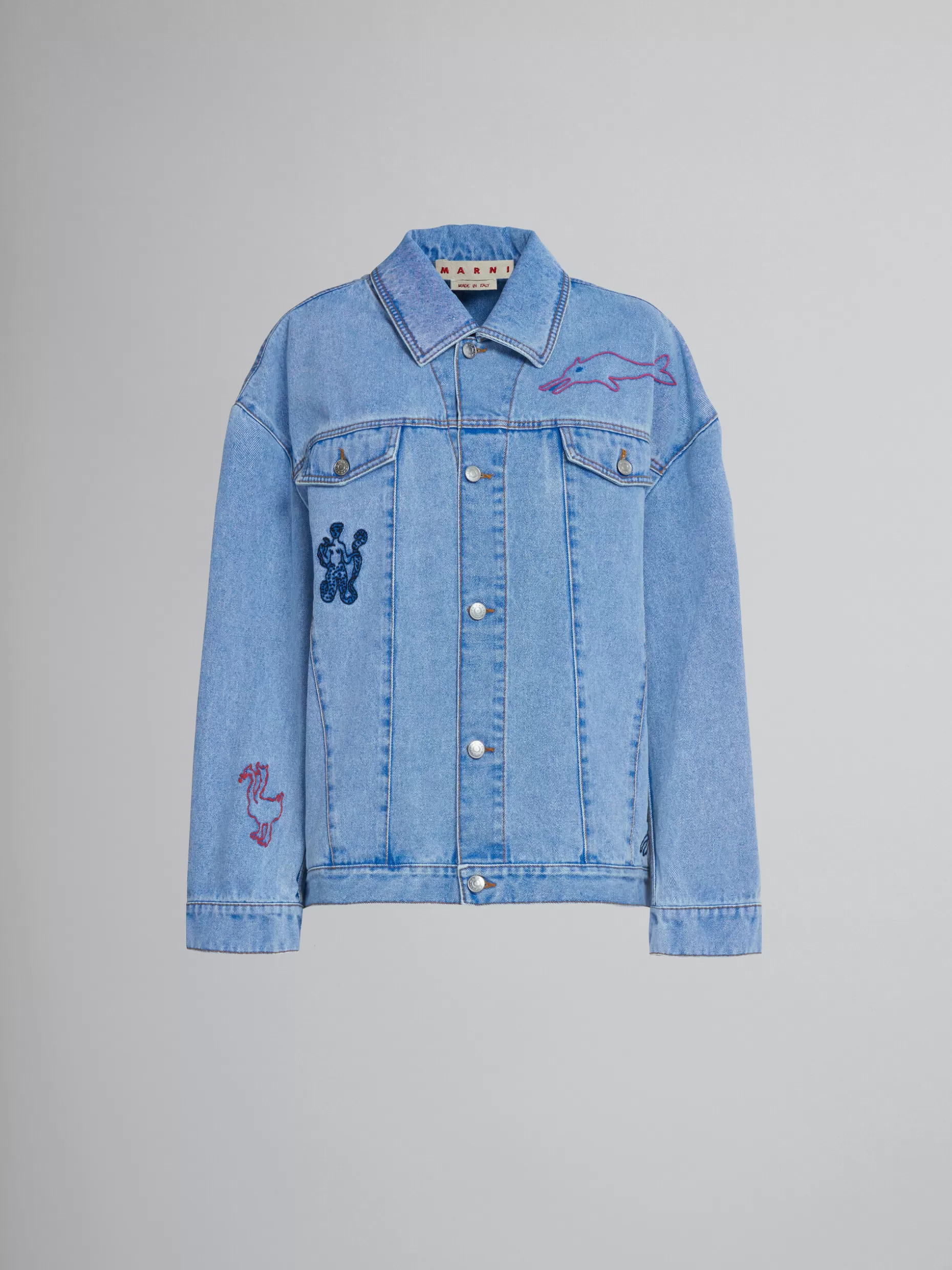 Women Marni Light Blue Denim Jacket With Embroidery