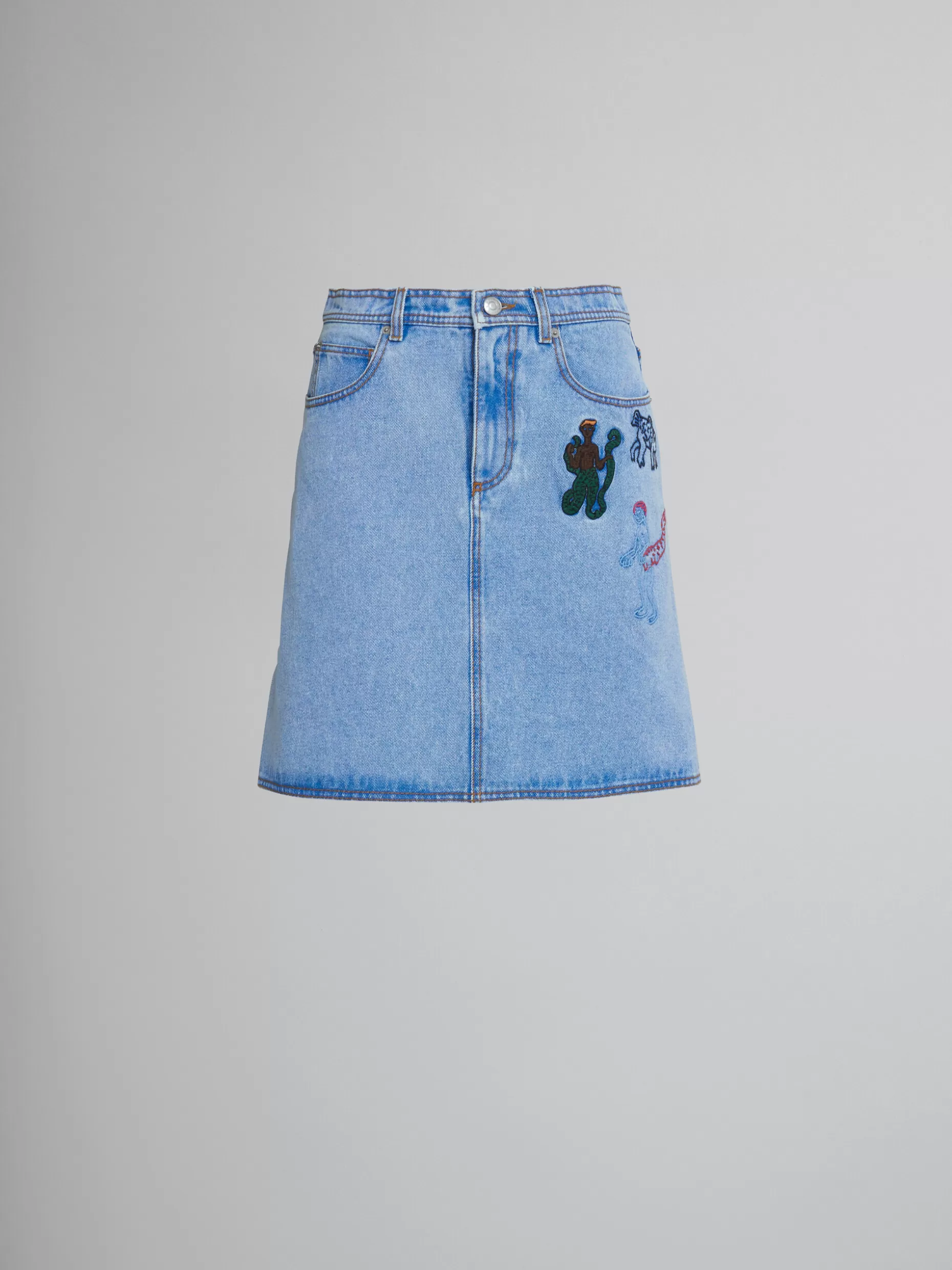 Women Marni Light Blue Denim Skirt With Embroidery