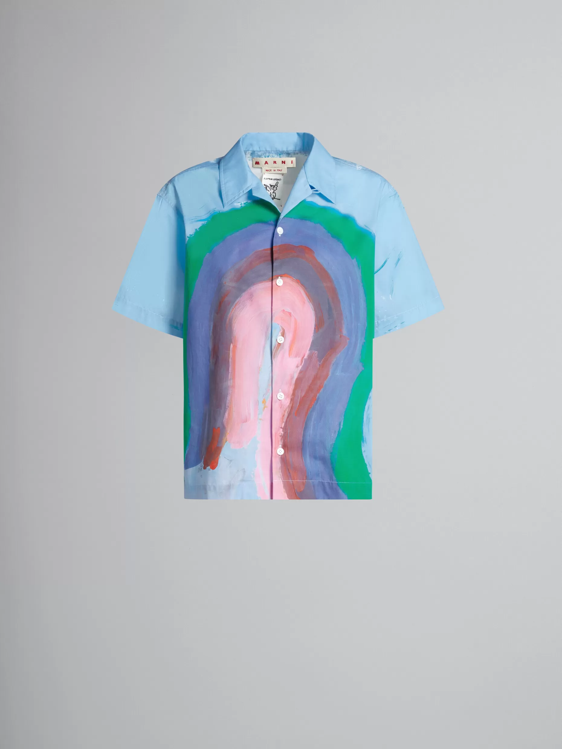 Women Marni Light Blue Poplin Bowling Shirt With Bow Print