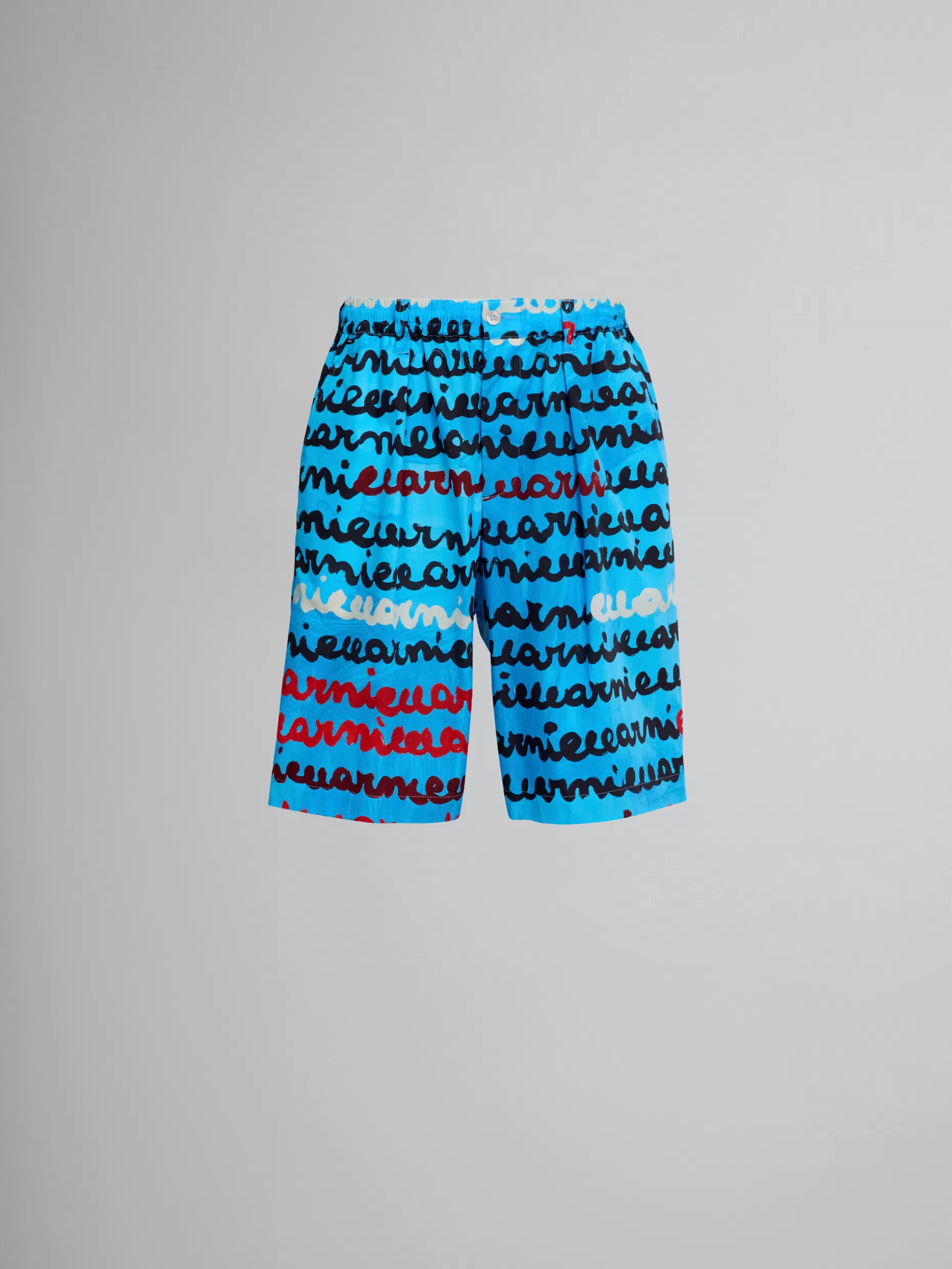 Men Marni Light Blue Poplin Shorts With Mare Print