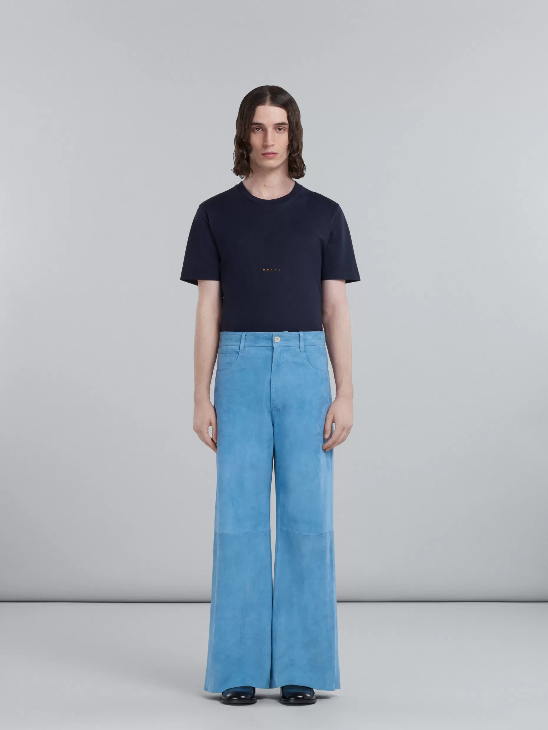 Men Marni Light Blue Suede Trousers