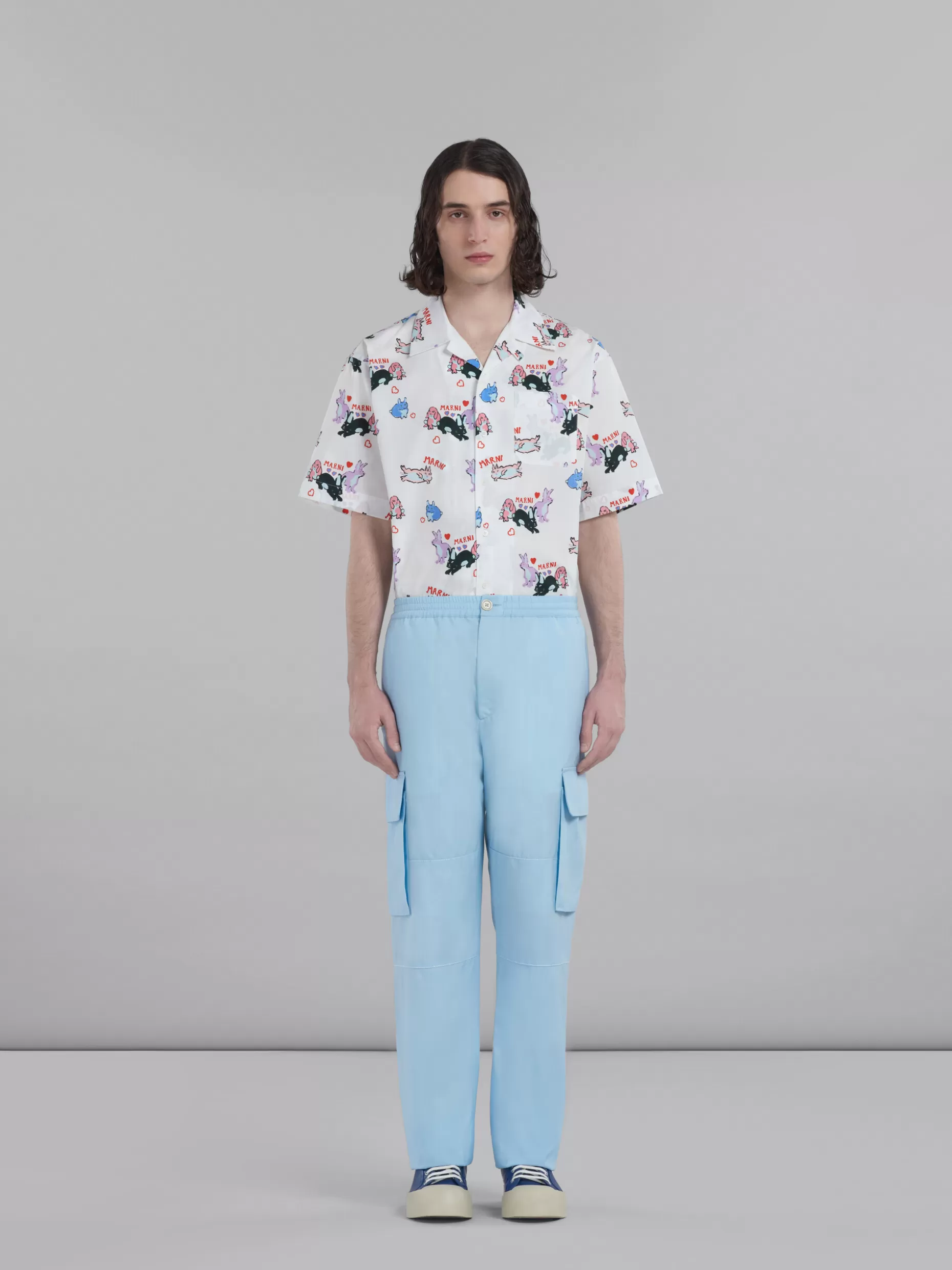 Men Marni Light Blue Tropical Wool Cargo Pants