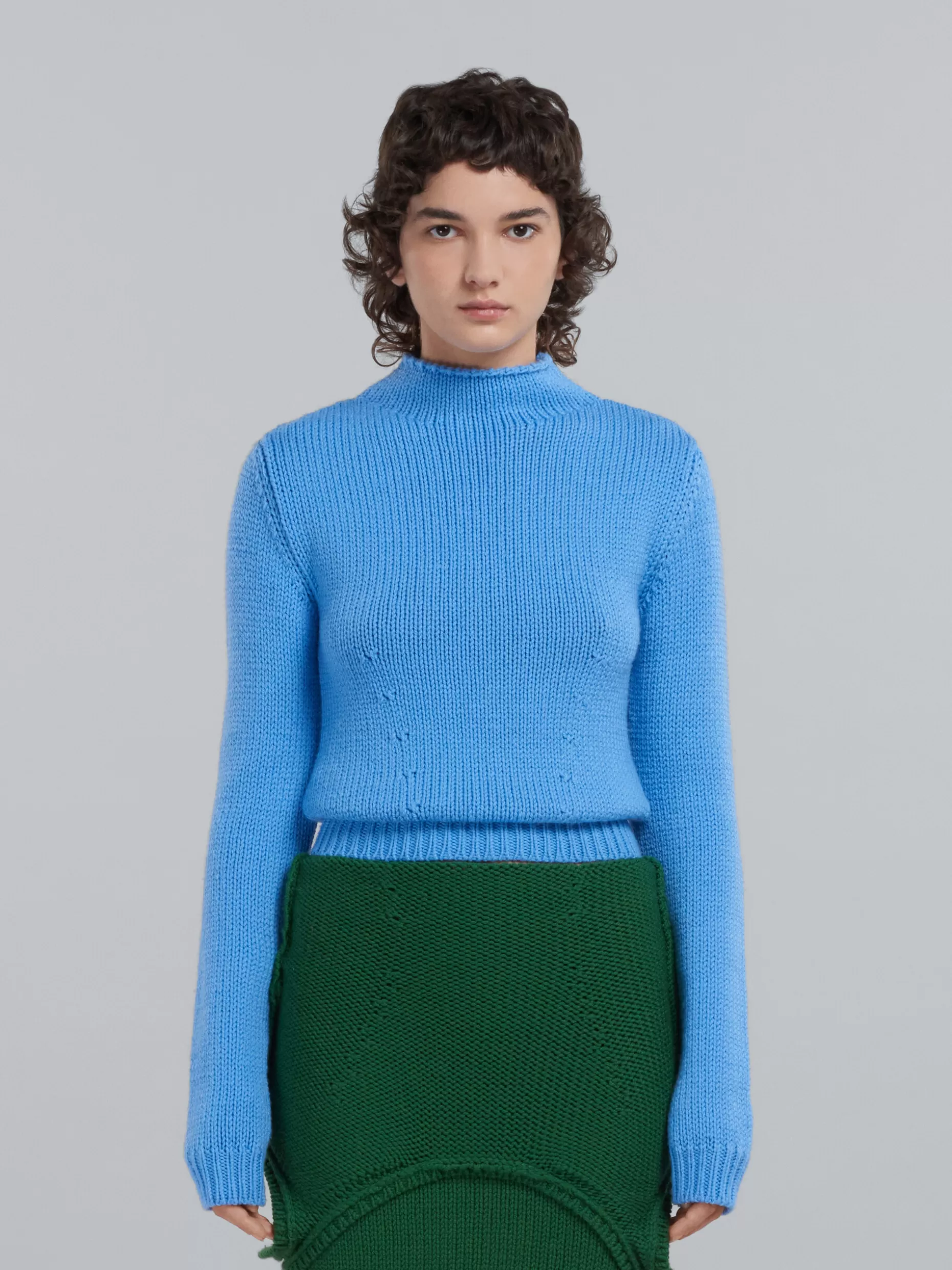 Women Marni Light Blue Wool Sweater With Logo