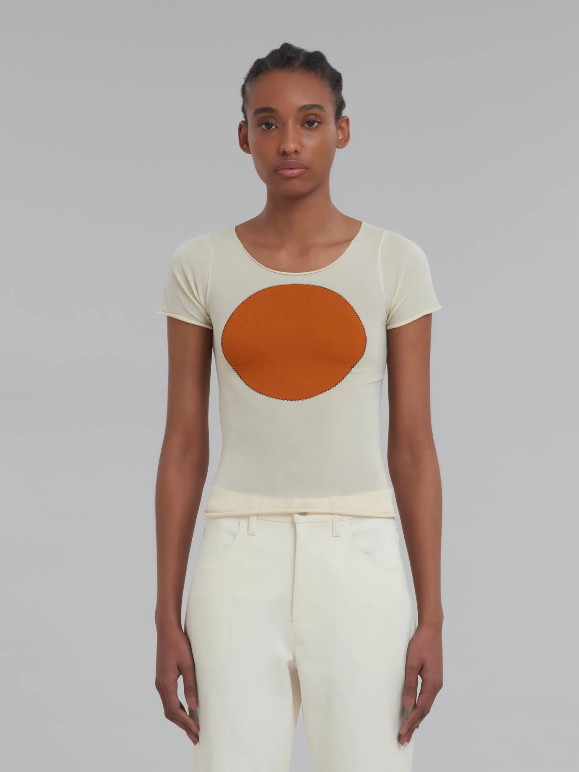 Women Marni Light Yellow Stretch Nylon T-Shirt With Inlay