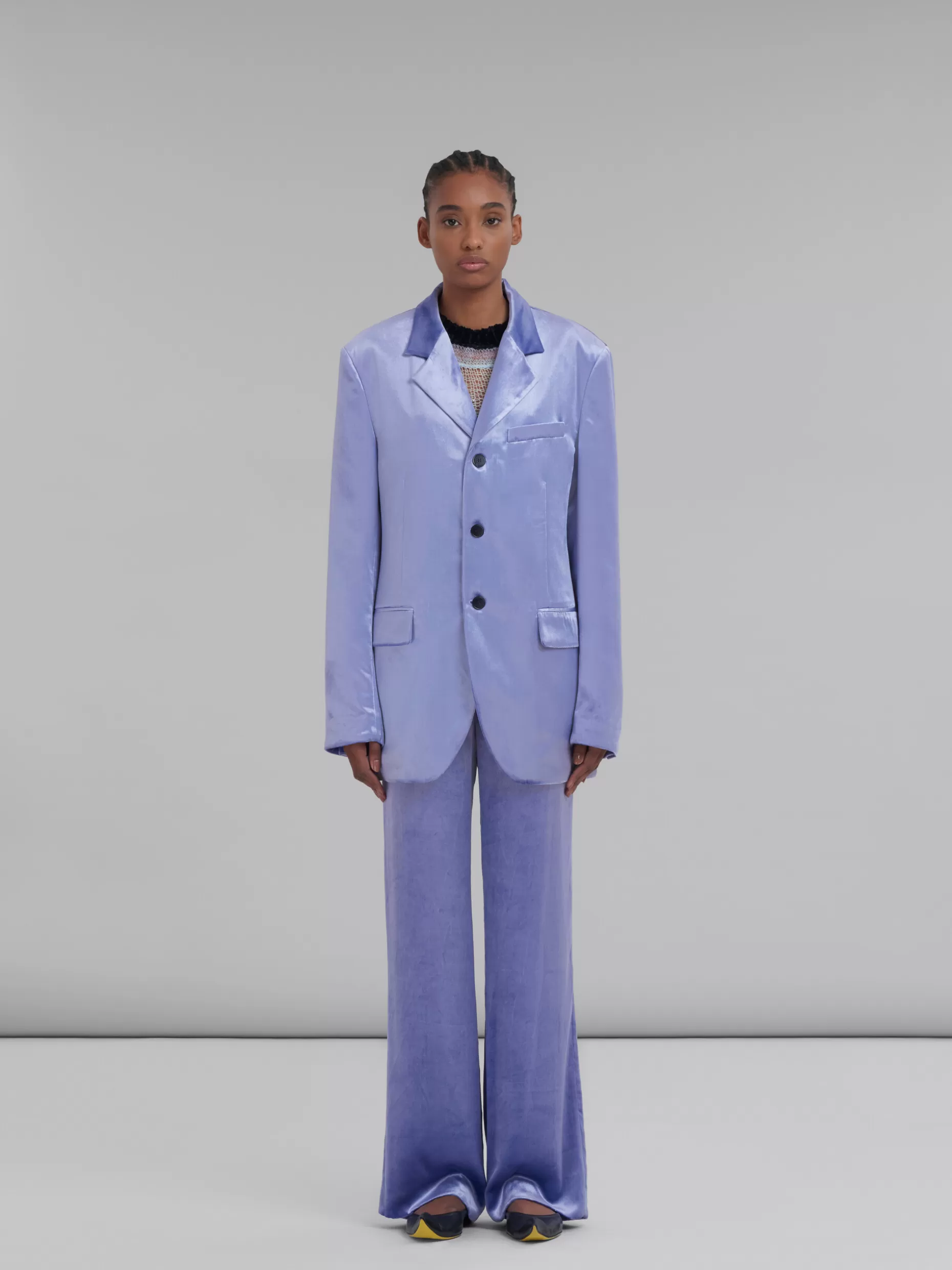 Women Marni Lilac Single-Breasted Velvet Blazer