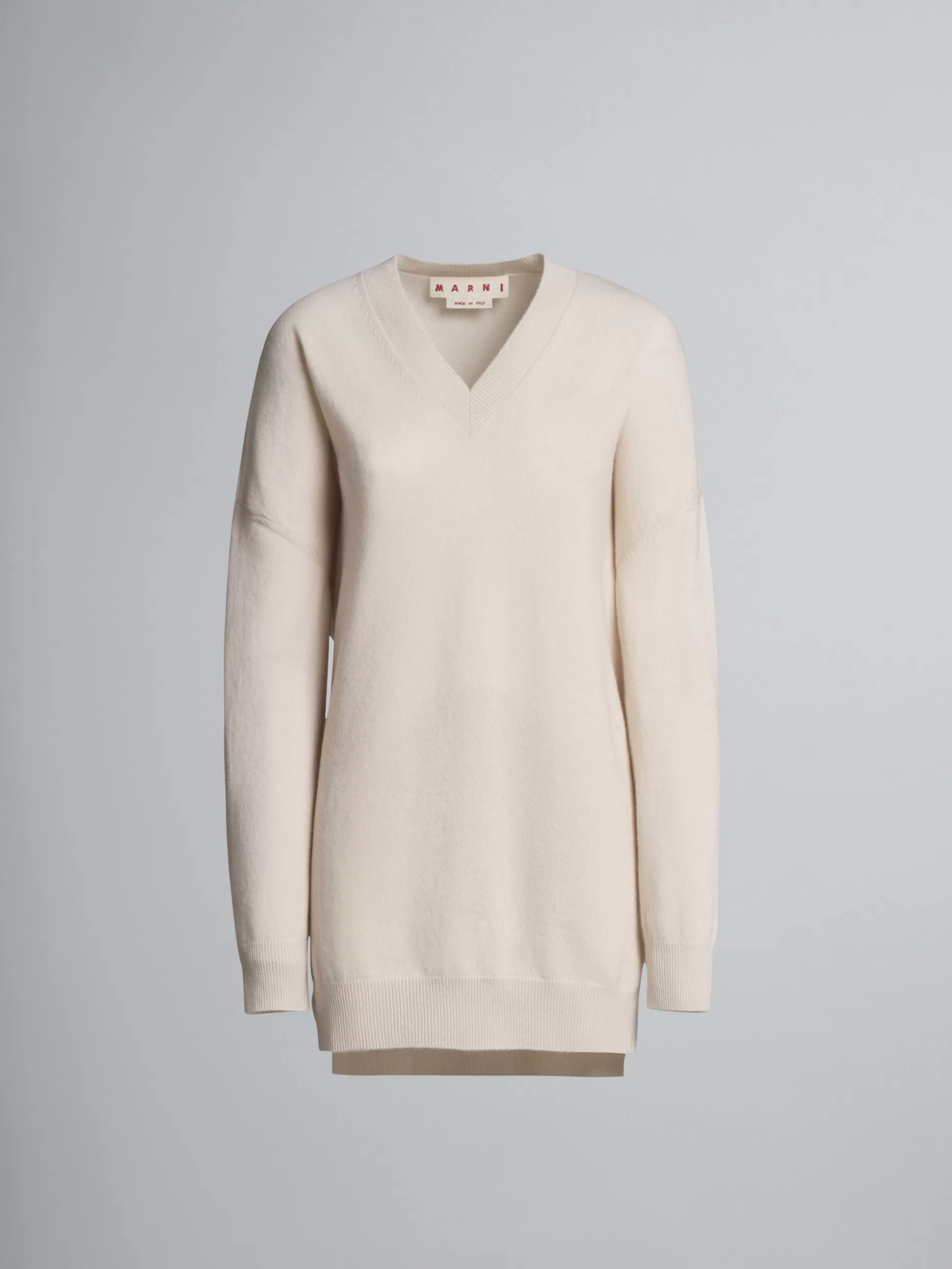 Women Marni Logo Cashmere V-Neck Long Sweater