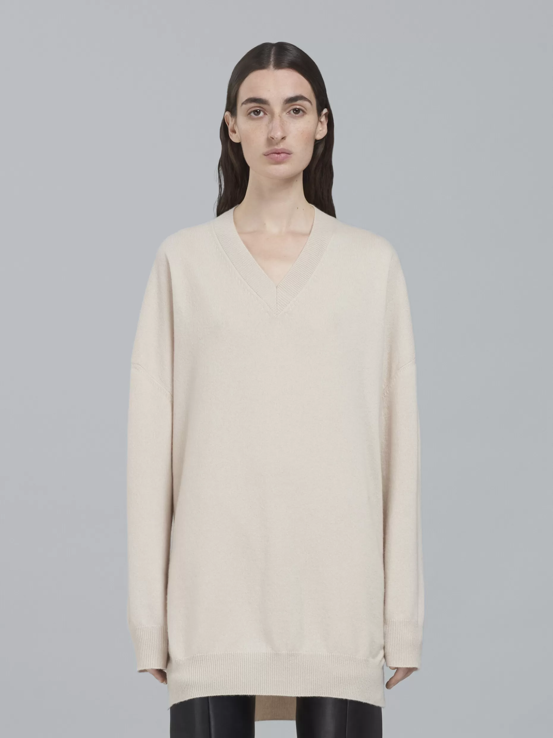 Women Marni Logo Cashmere V-Neck Long Sweater