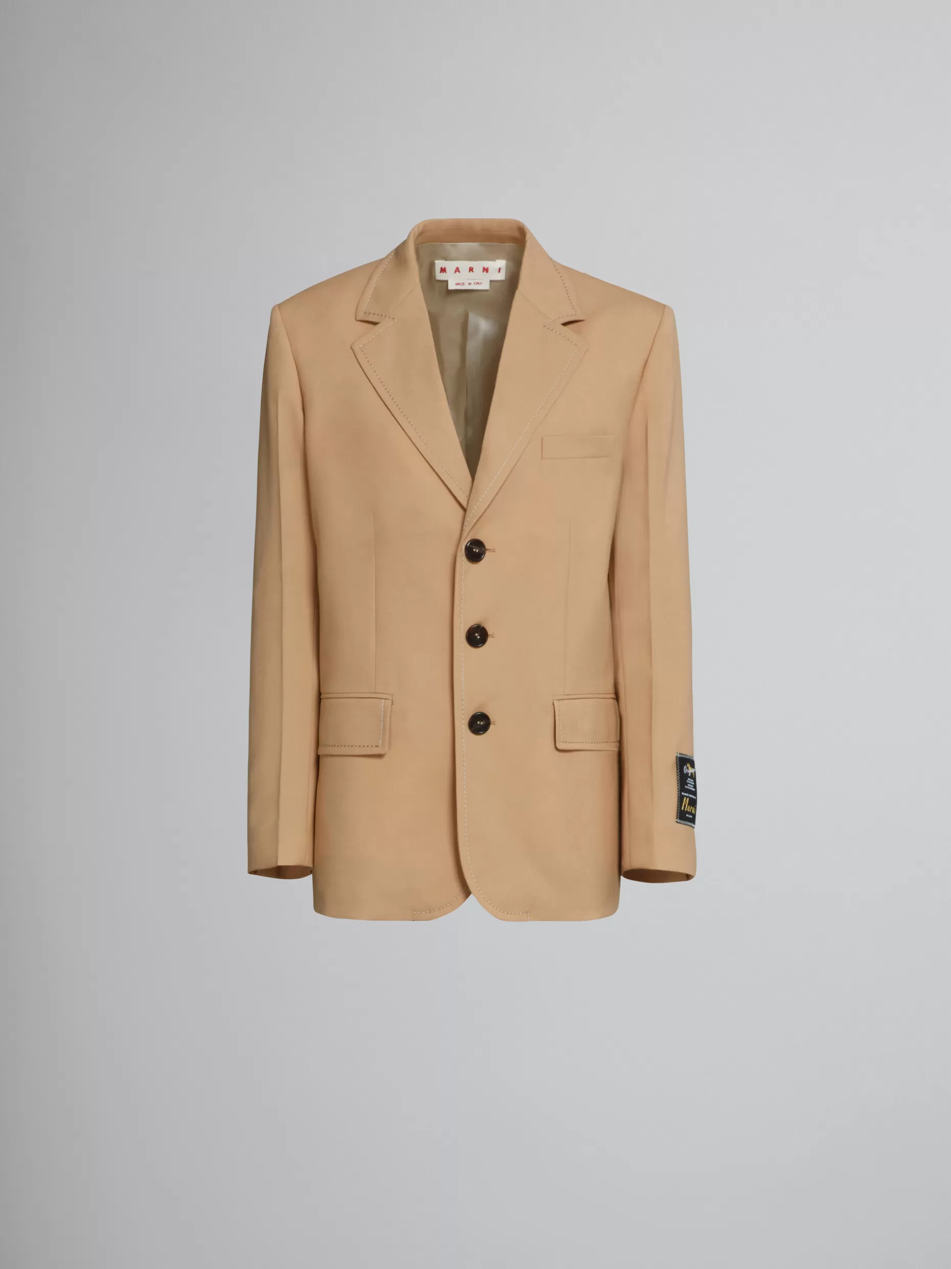 Women Marni Long Blazer In Beige Tropical Wool