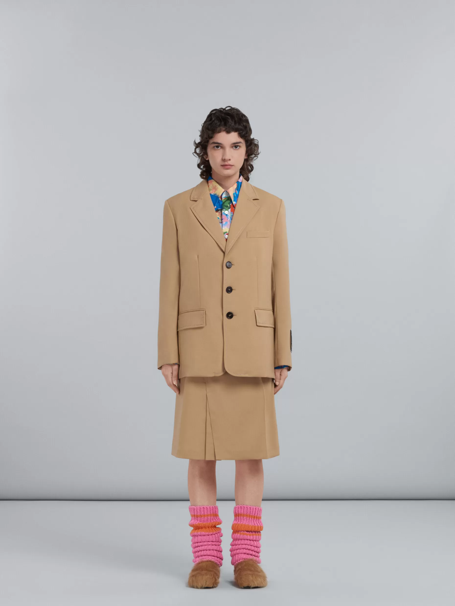 Women Marni Long Blazer In Beige Tropical Wool