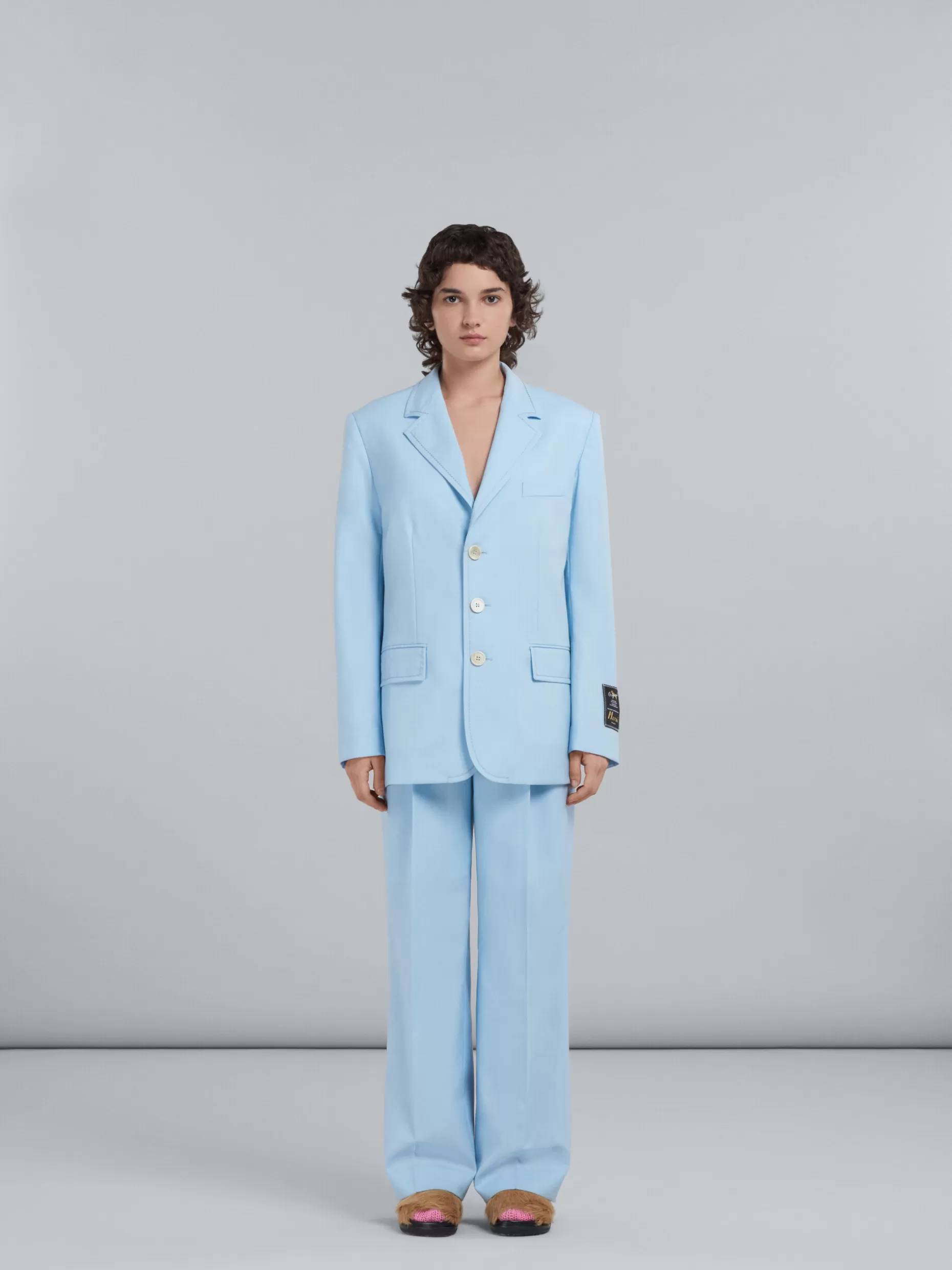 Women Marni Long Blazer In Light Blue Tropical Wool