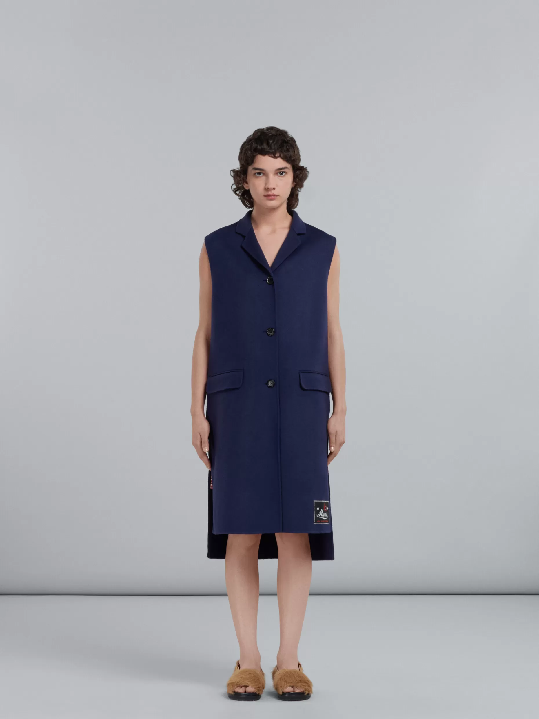 Women Marni Long Blue Vest In Wool And Cashmere