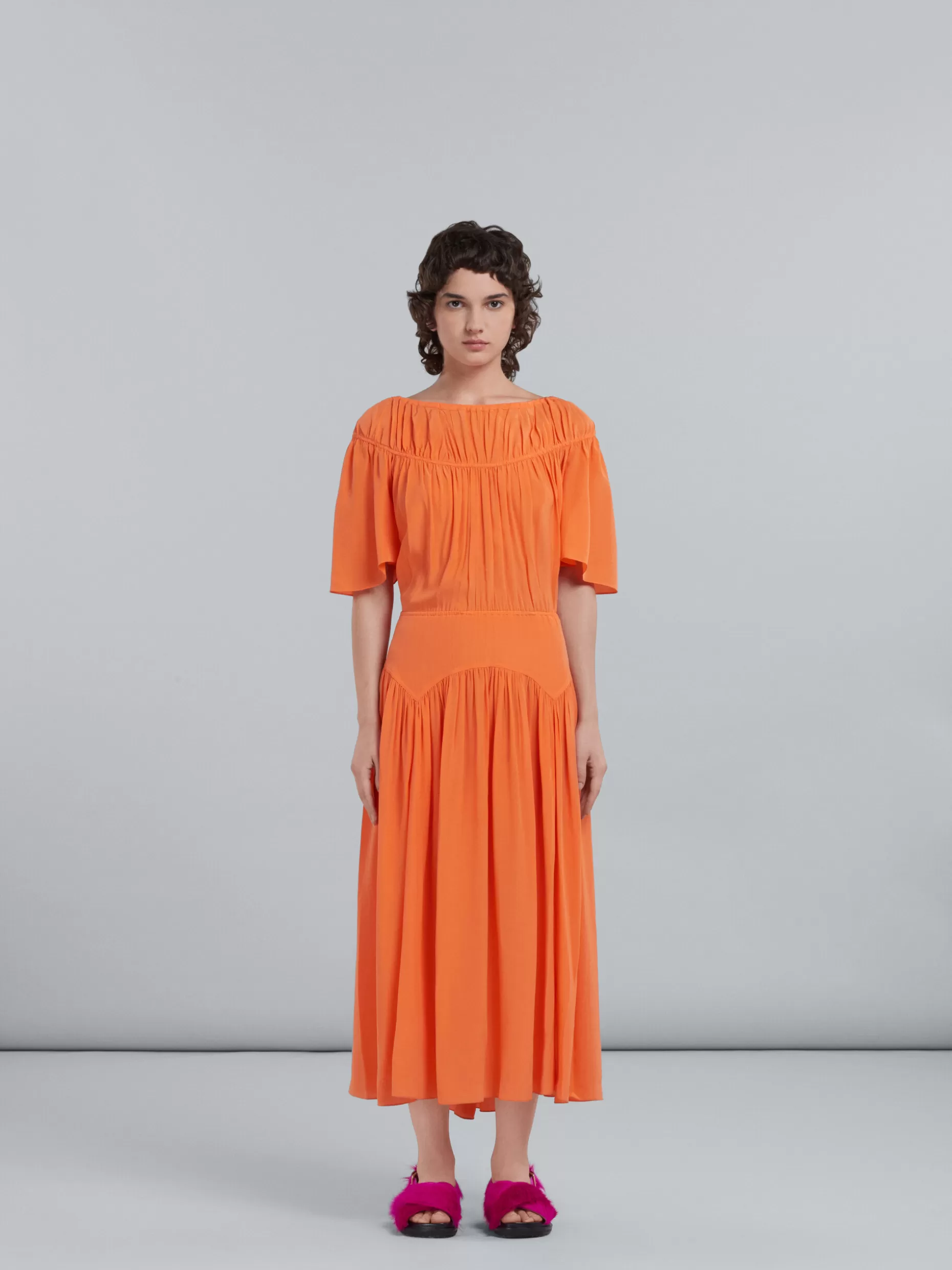 Women Marni Long Dress In Orange Silk