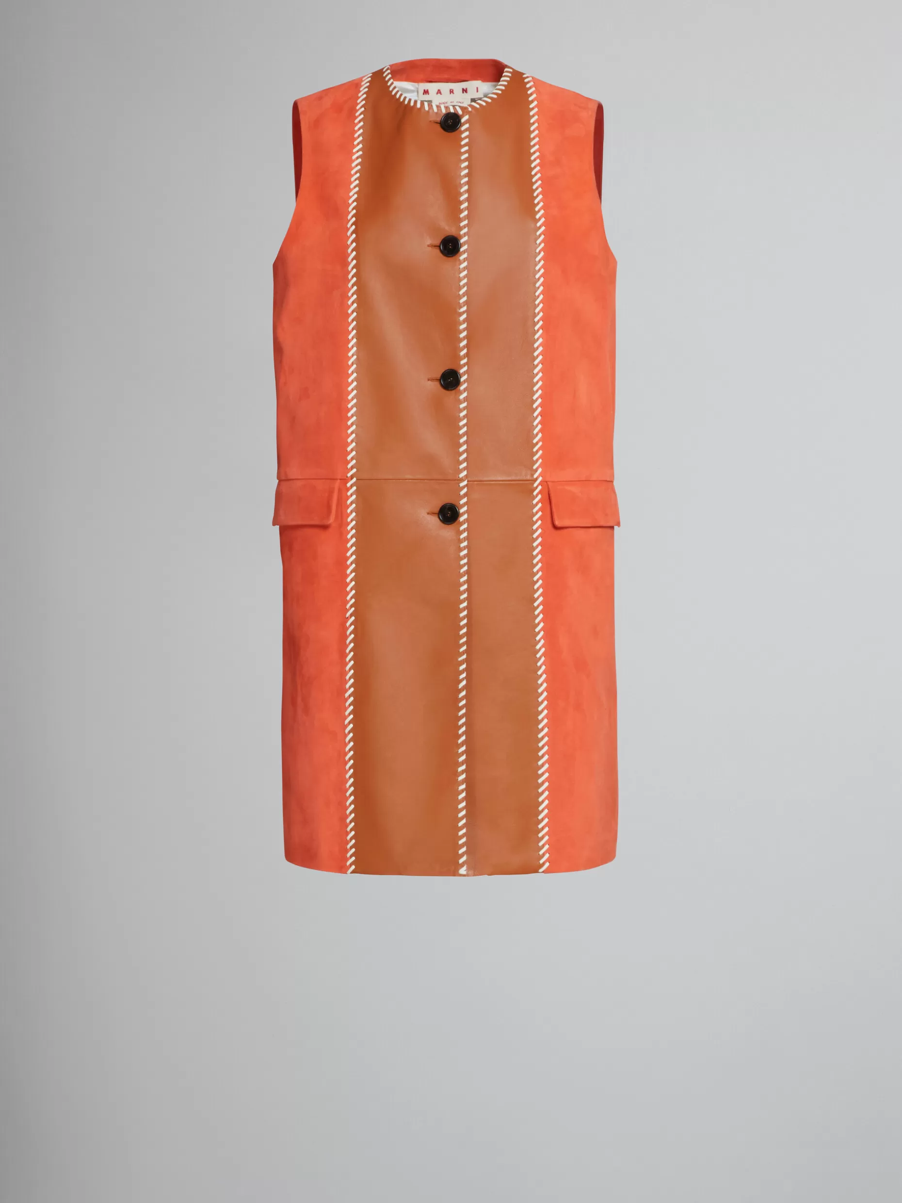 Women Marni Long Vest In Orange Suede