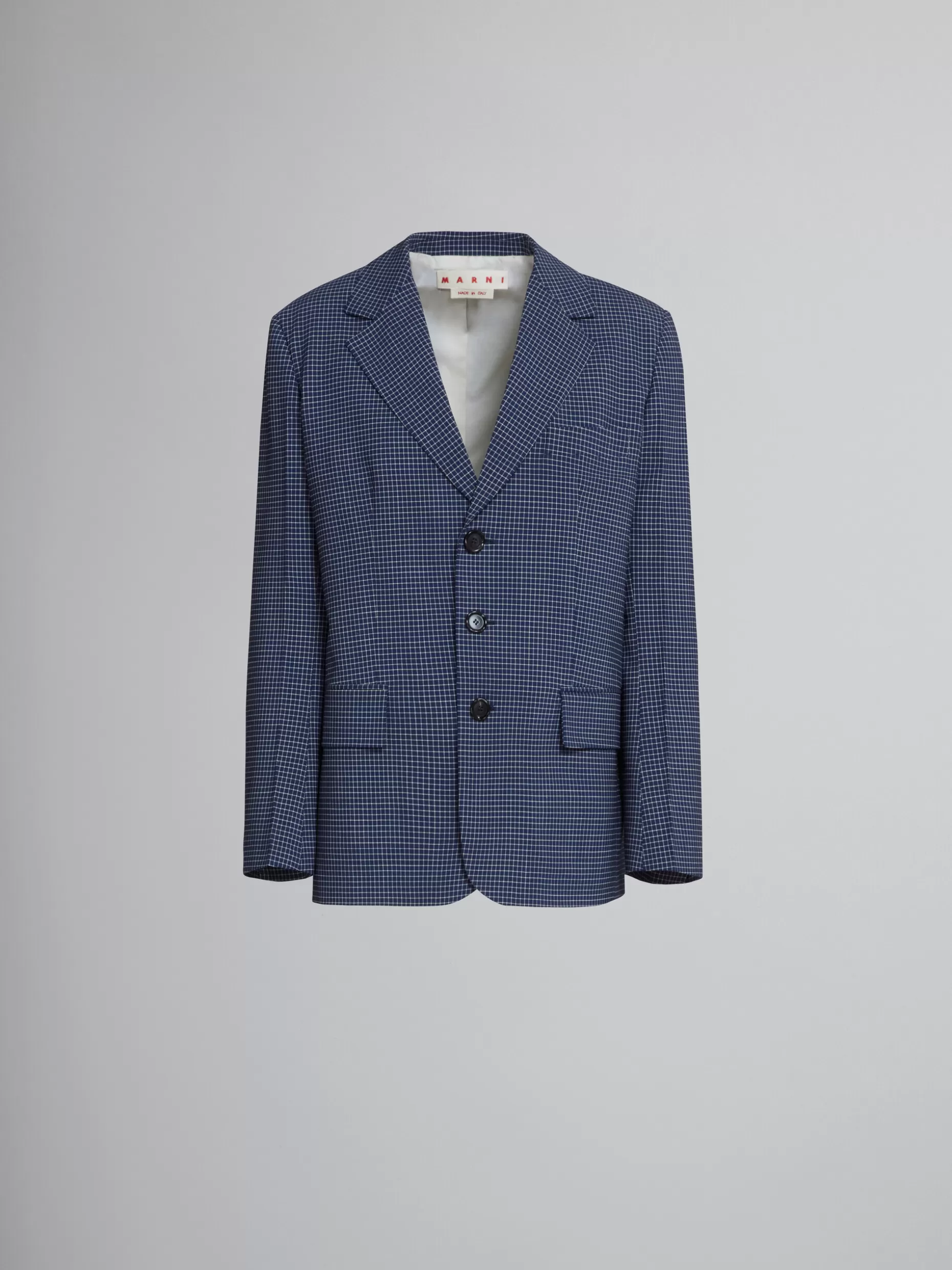 Women Marni Long Wool Blazer With Green Checks