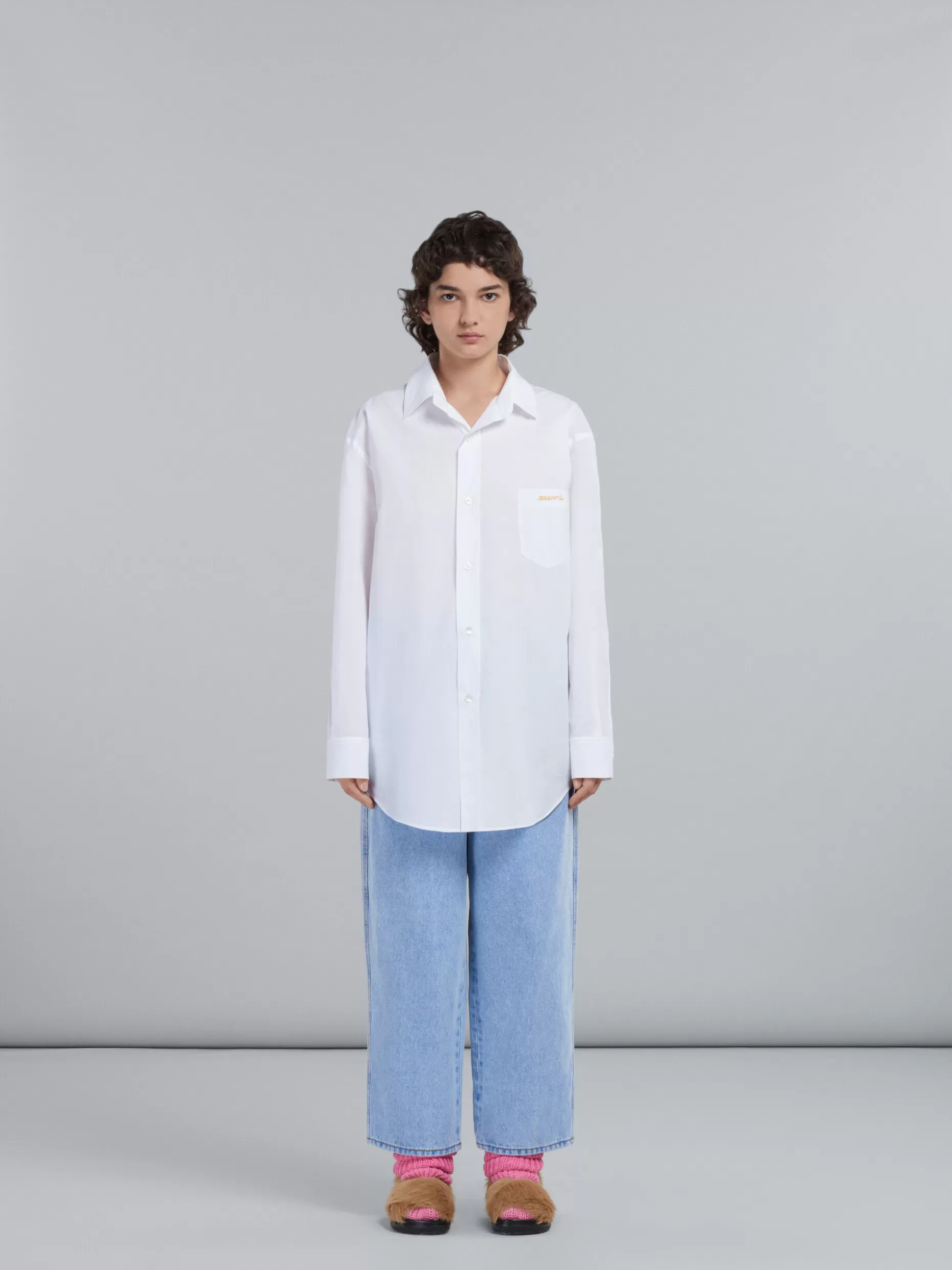 Women Marni Loose Trousers In Light Blue Denim With Embroidery